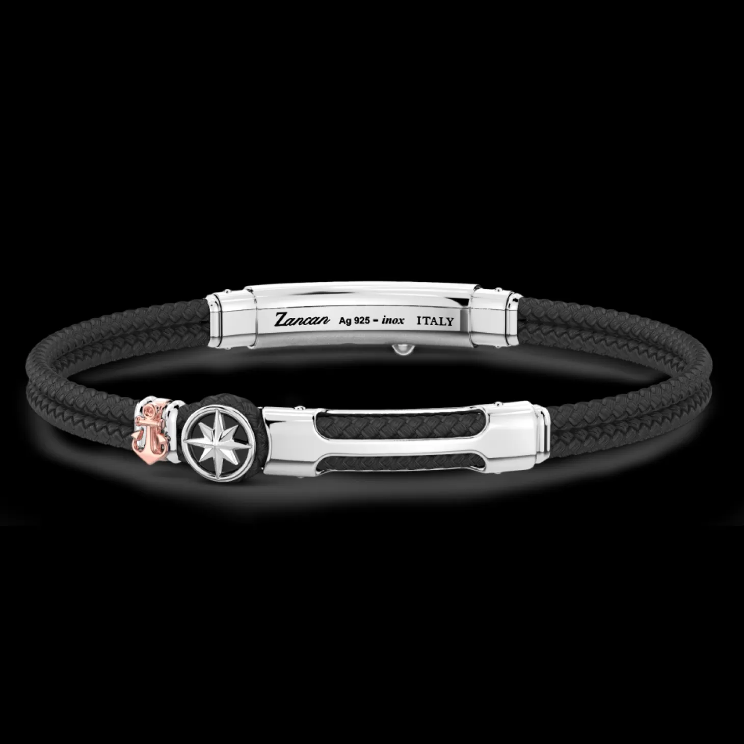 Zancan Gioielli Bracciale Zancan In Kevlar Con Targa E Rosa Dei Venti.> Bracciali