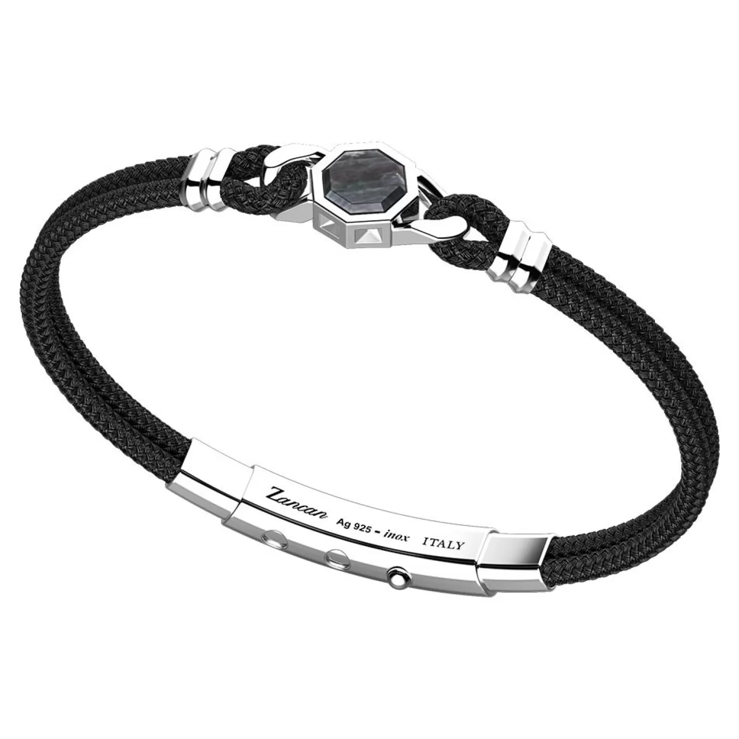 Zancan Gioielli Bracciale Zancan In Kevlar Con Targa In Argento E Madreperla.> Bracciali