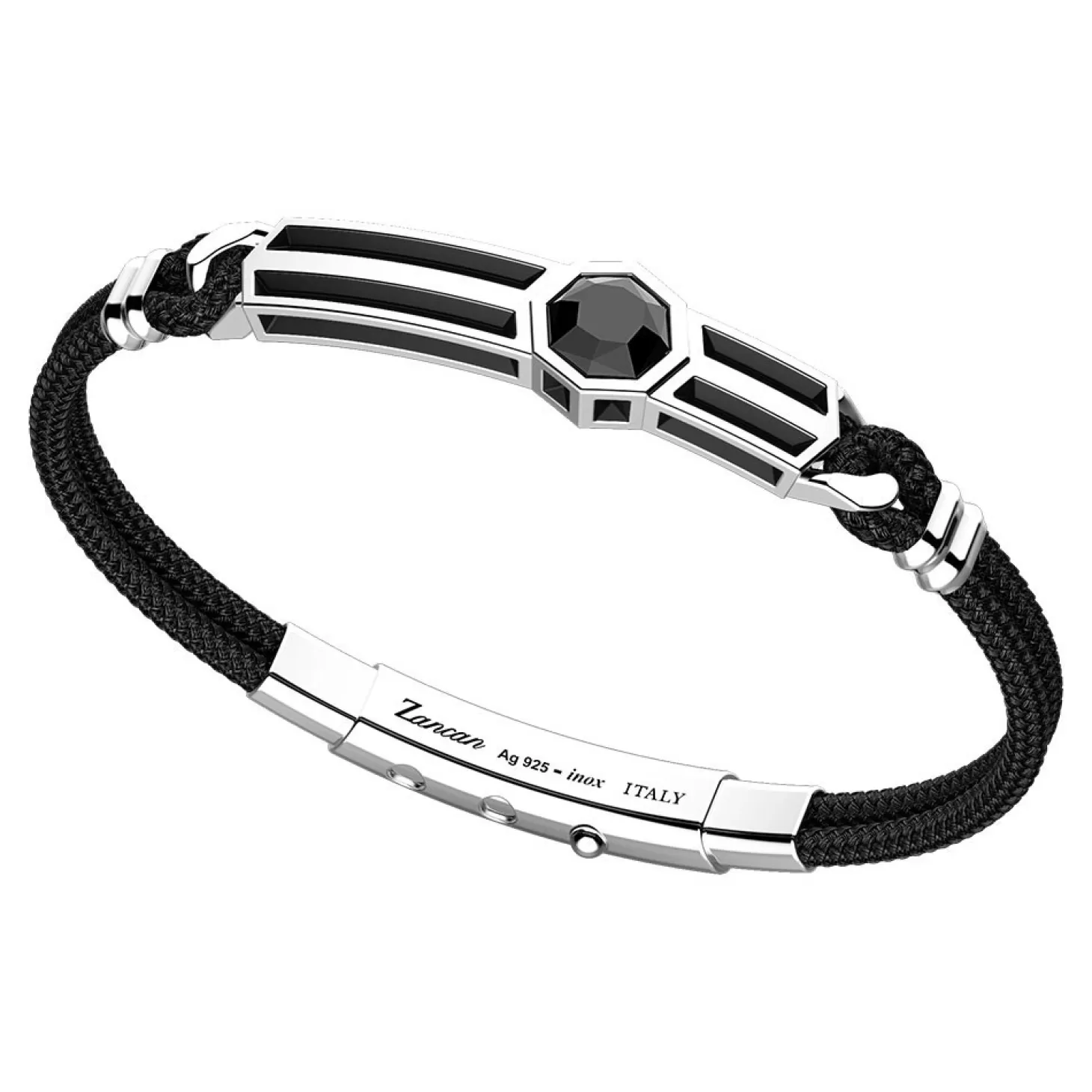 Zancan Gioielli Bracciale Zancan In Kevlar Con Targa In Argento E Onice.> Bracciali