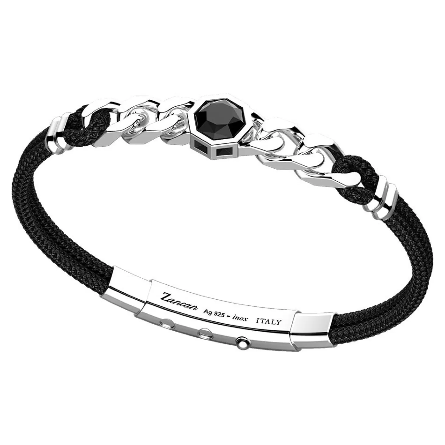 Zancan Gioielli Bracciale Zancan In Kevlar Con Targa In Argento E Onice.> Bracciali