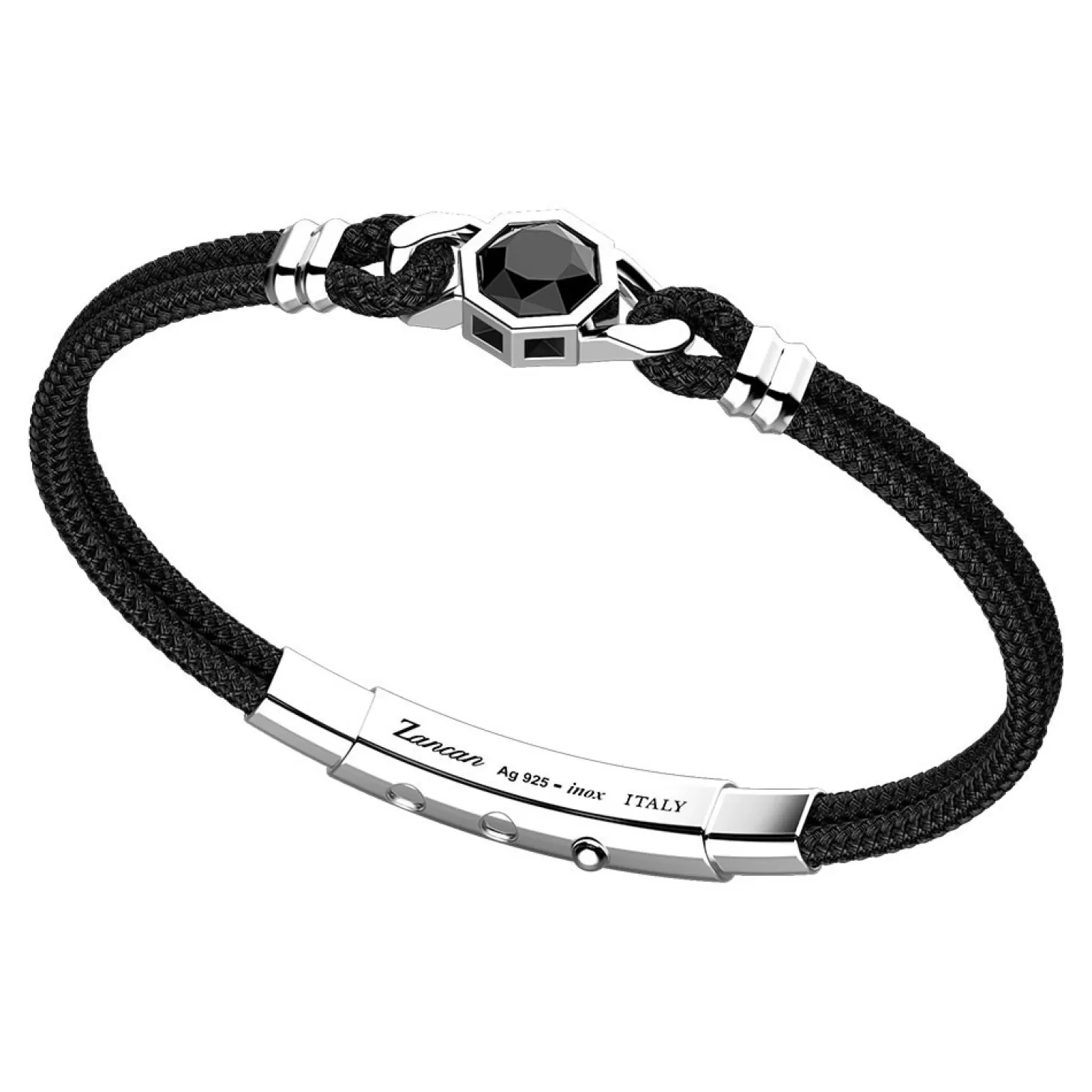 Zancan Gioielli Bracciale Zancan In Kevlar Con Targa In Argento E Onice.> Bracciali