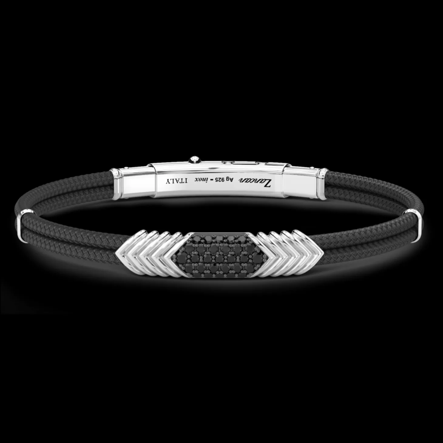 Zancan Gioielli Bracciale Zancan In Kevlar Con Targa In Argento E Pietre Nere.> Bracciali