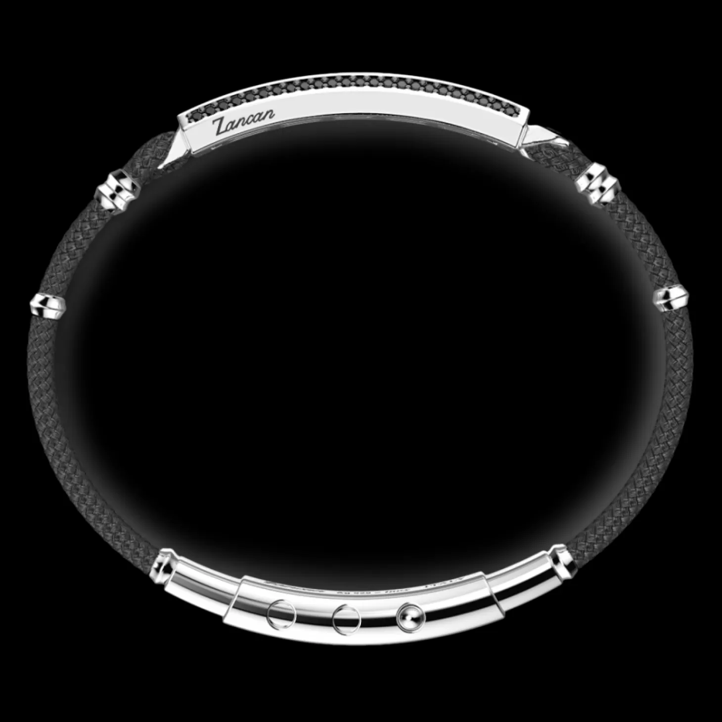 Zancan Gioielli Bracciale Zancan In Kevlar Con Targa In Argento E Pietre Nere.> Bracciali