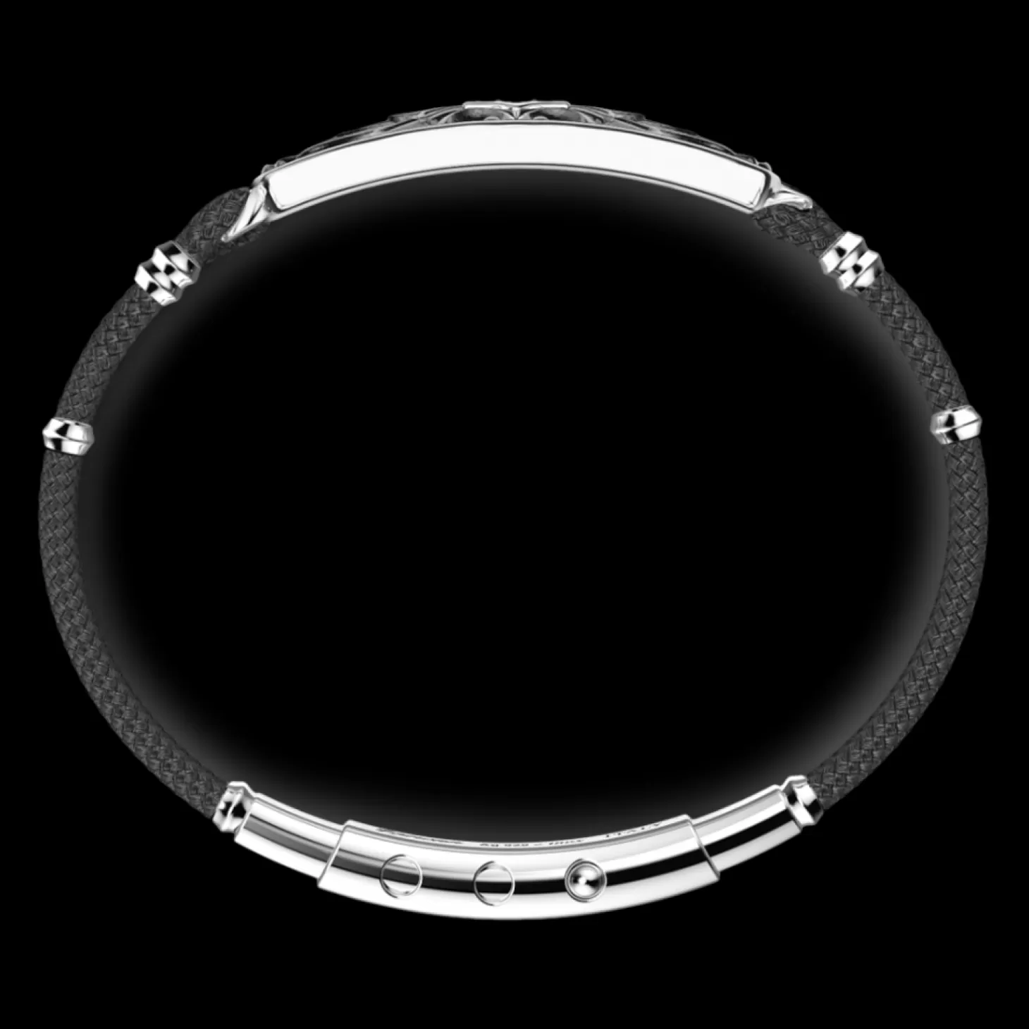 Zancan Gioielli Bracciale Zancan In Kevlar Con Targa In Argento E Pietre Nere.> Bracciali