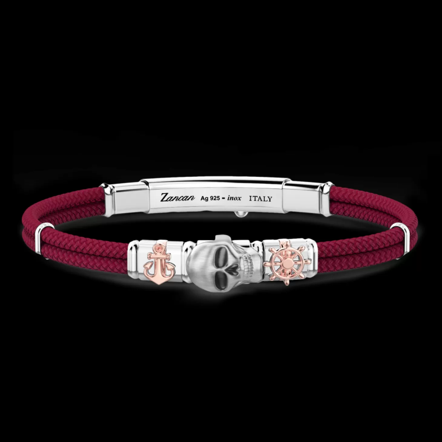 Zancan Gioielli Bracciale Zancan In Kevlar Con Teschio Ed Elementi Nautici.> Bracciali