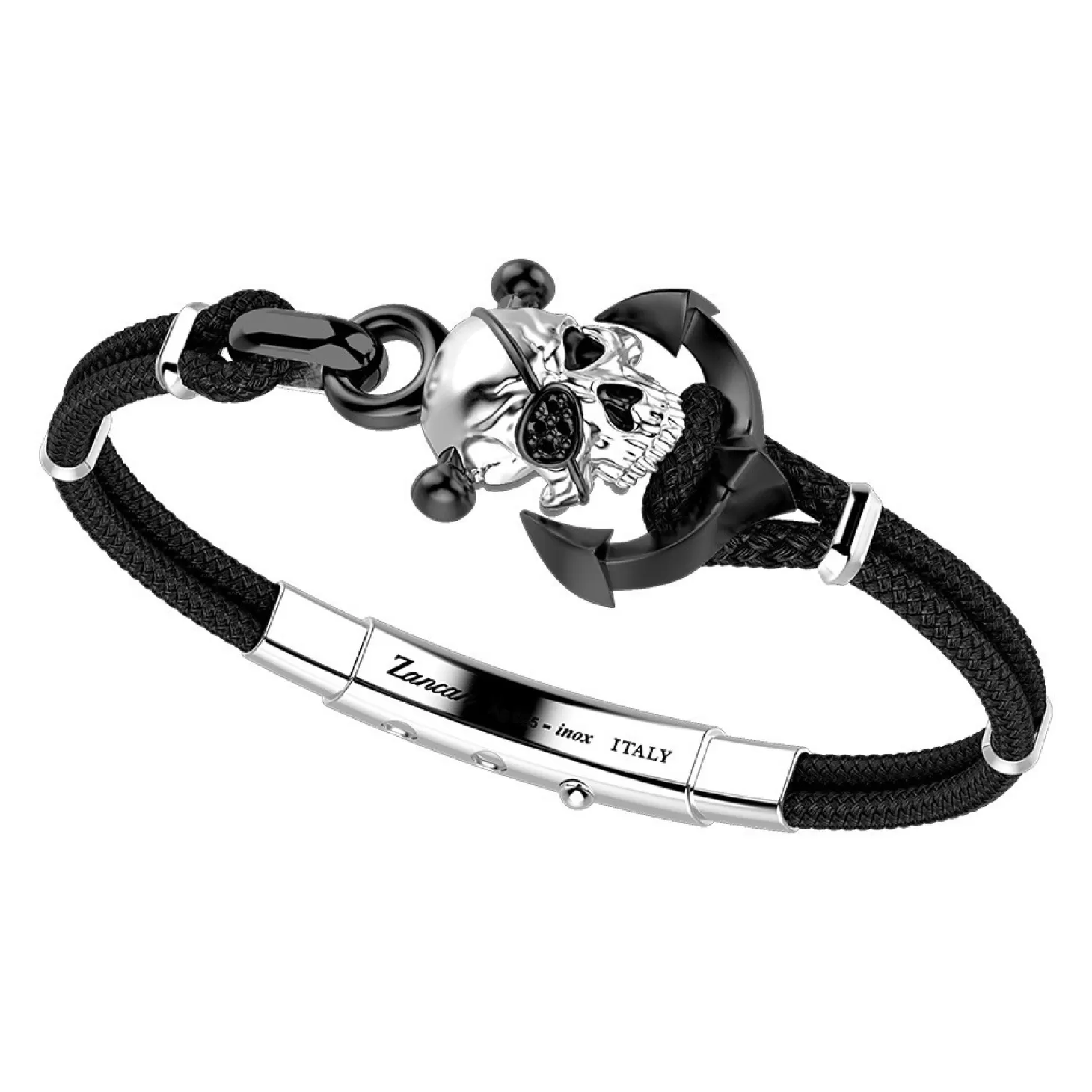 Zancan Gioielli Bracciale Zancan In Kevlar Con Teschio In Argento.> Bracciali