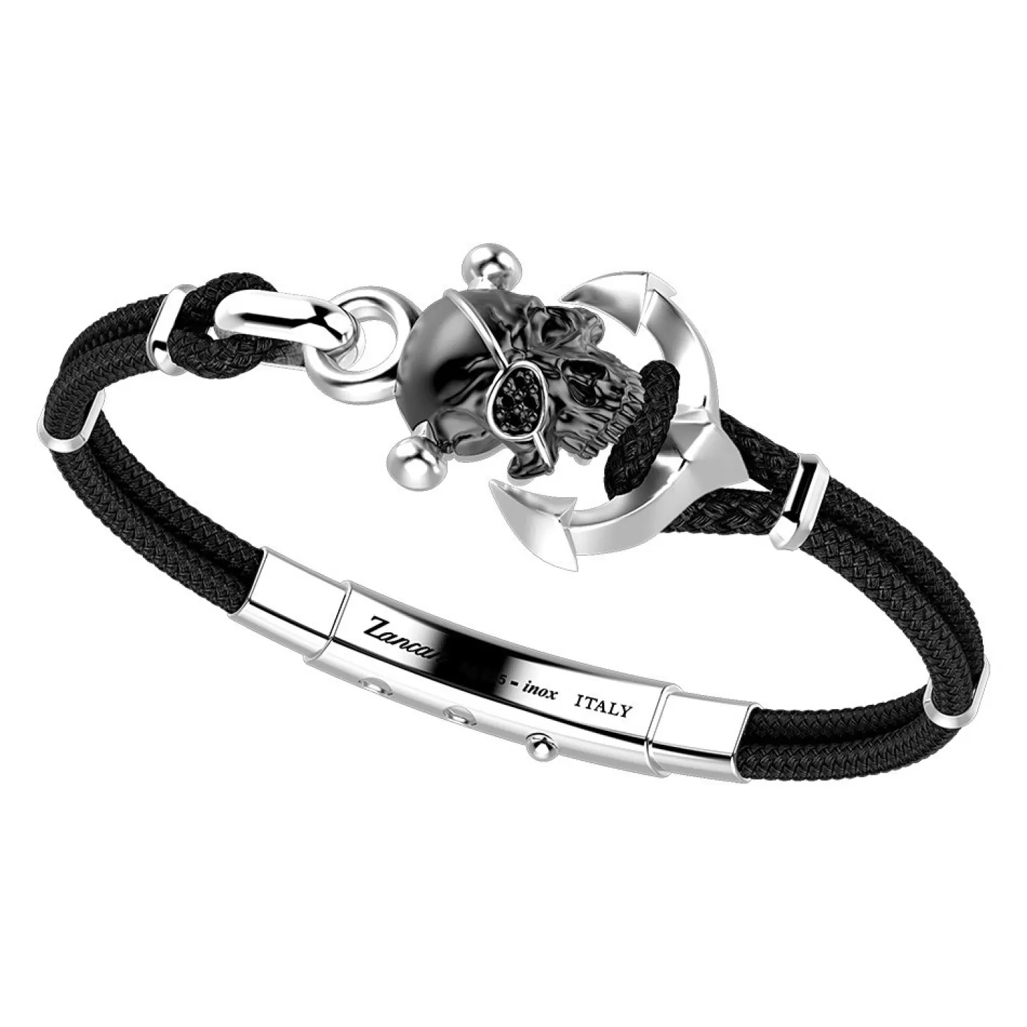 Zancan Gioielli Bracciale Zancan In Kevlar Con Teschio In Argento.> Bracciali