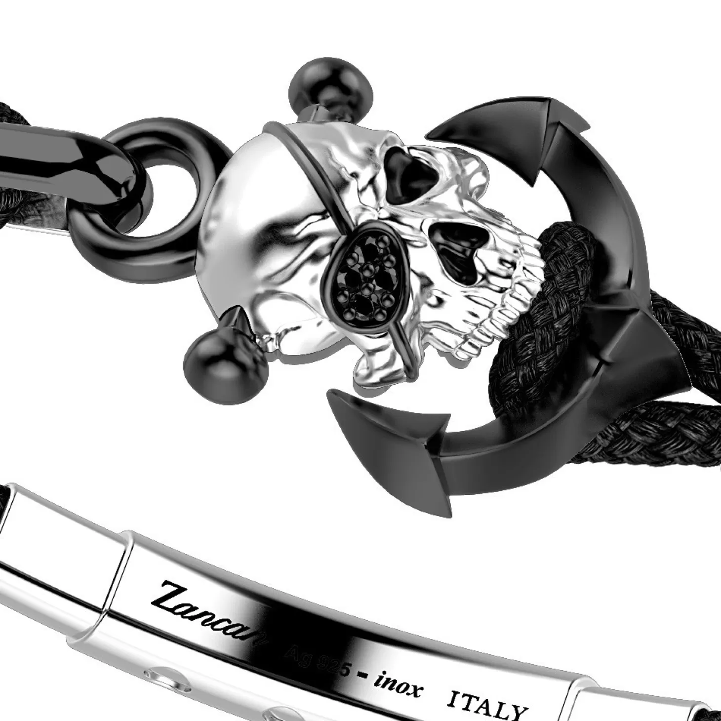 Zancan Gioielli Bracciale Zancan In Kevlar Con Teschio In Argento.> Bracciali