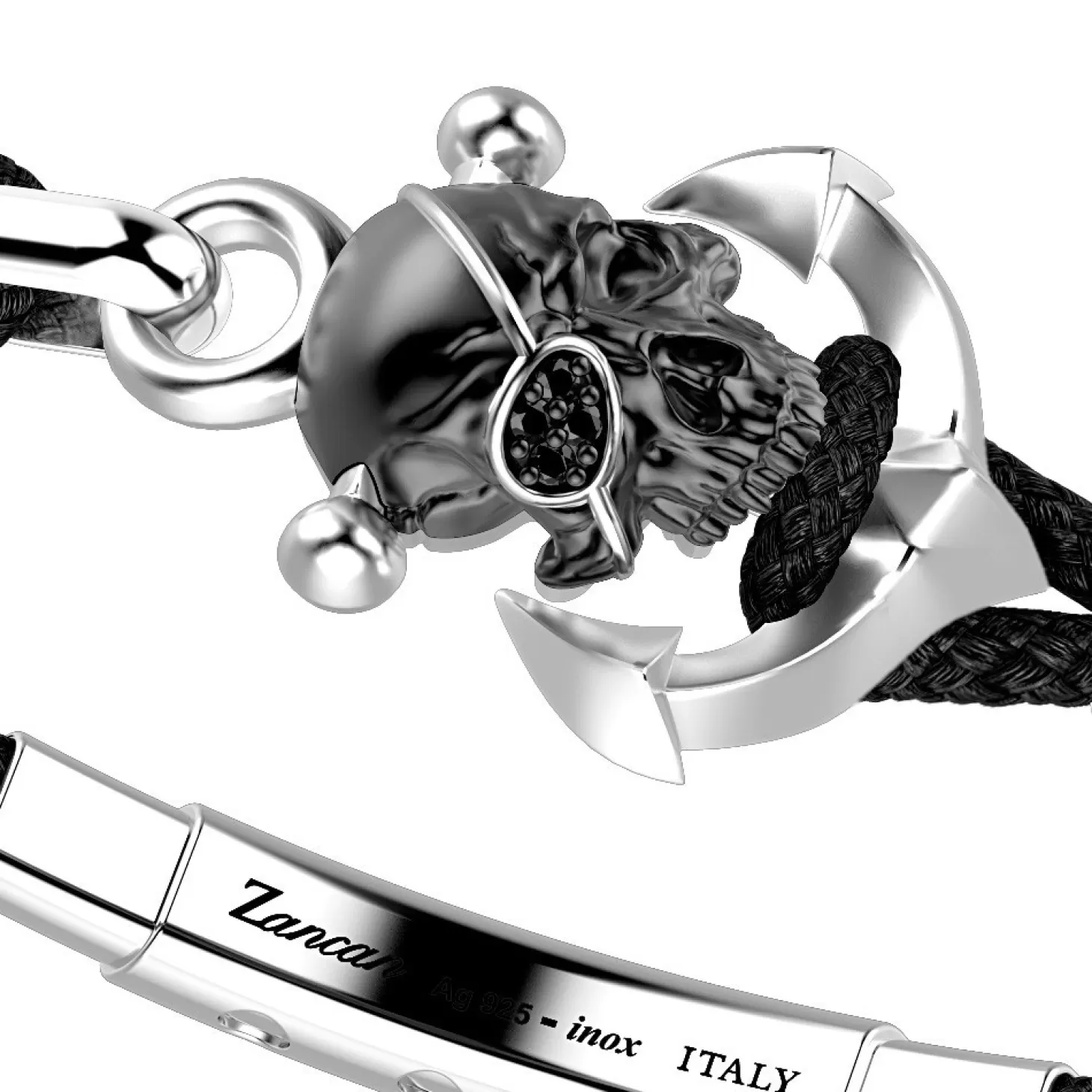 Zancan Gioielli Bracciale Zancan In Kevlar Con Teschio In Argento.> Bracciali