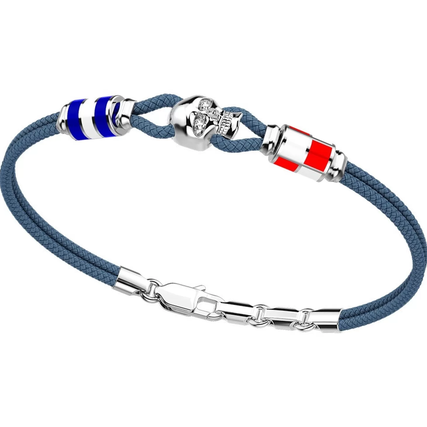 Zancan Gioielli Bracciale Zancan In Kevlar Con Teschio In Argento E Bandiere Nautiche.> Bracciali