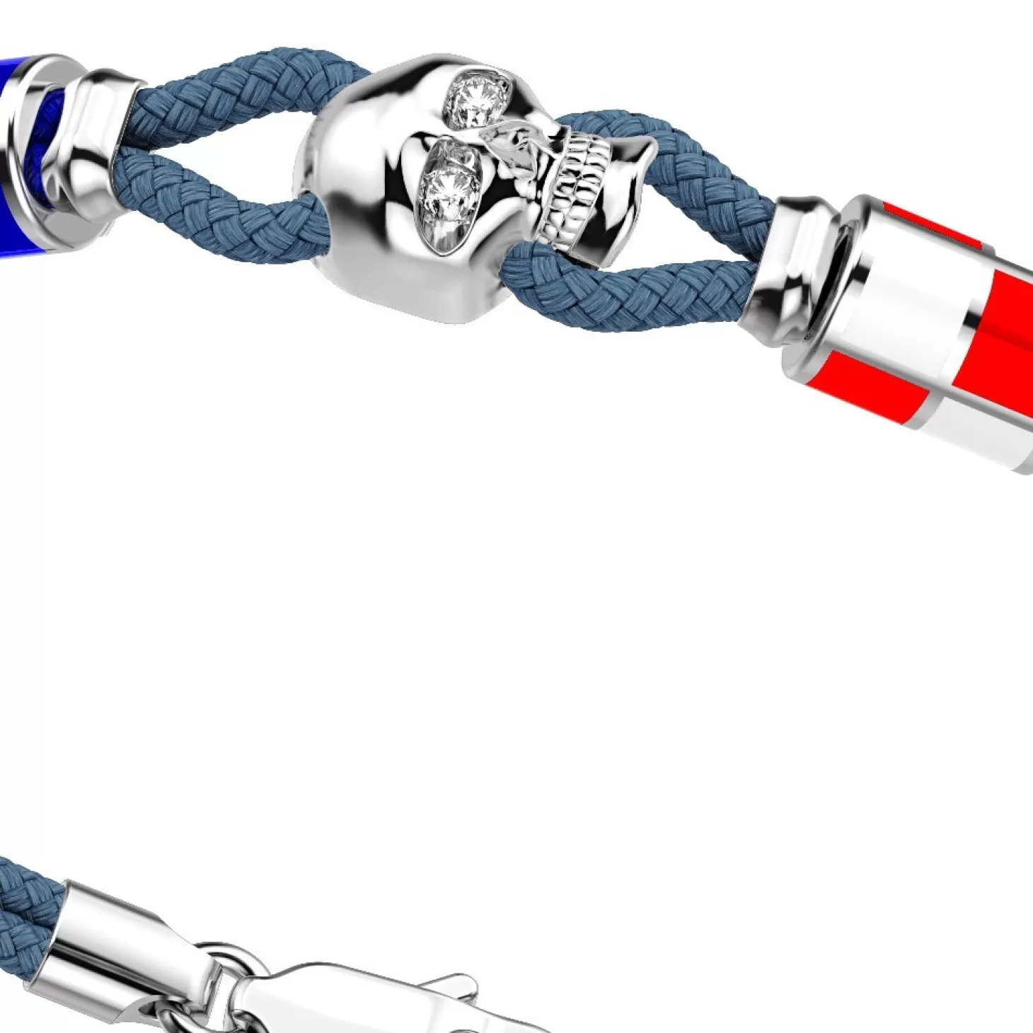 Zancan Gioielli Bracciale Zancan In Kevlar Con Teschio In Argento E Bandiere Nautiche.> Bracciali
