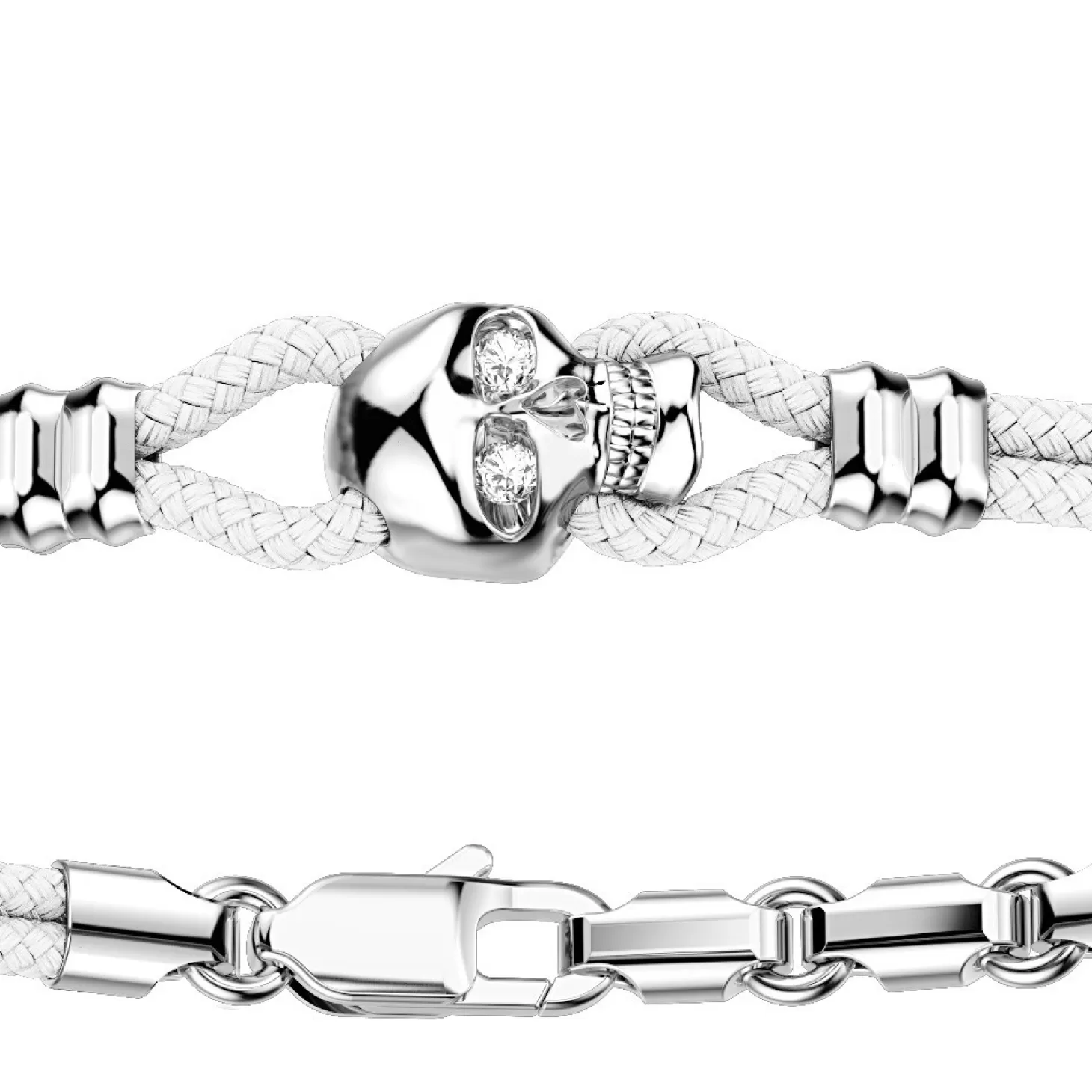 Zancan Gioielli Bracciale Zancan In Kevlar Con Teschio In Argento E Pietre.> Bracciali