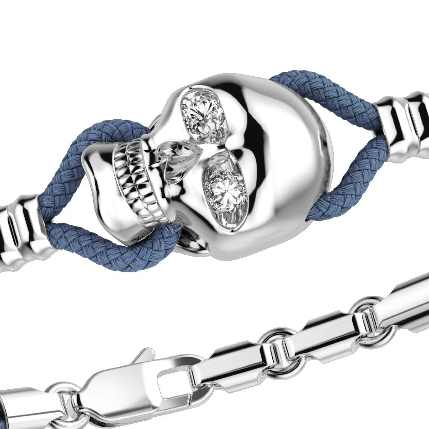 Zancan Gioielli Bracciale Zancan In Kevlar Con Teschio In Argento E Pietre.> Bracciali