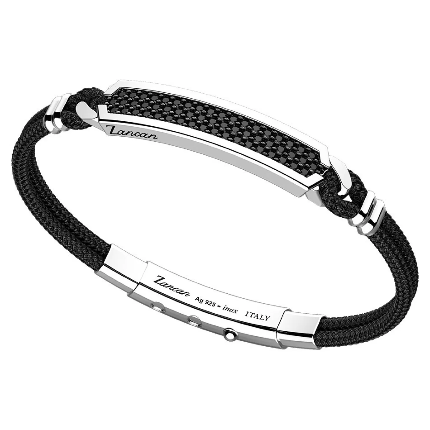 Zancan Gioielli Bracciale Zancan In Kevlar Nero E Piastra Centrale Con Spinelli Neri.> Bracciali