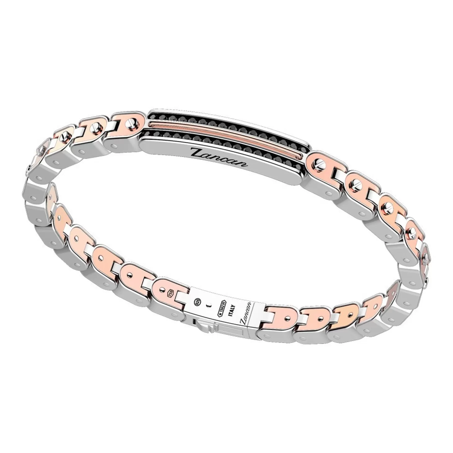 Zancan Gioielli Bracciale Zancan In Oro 18K Ed Argento Con Targa E Pietre Nere.> Bracciali