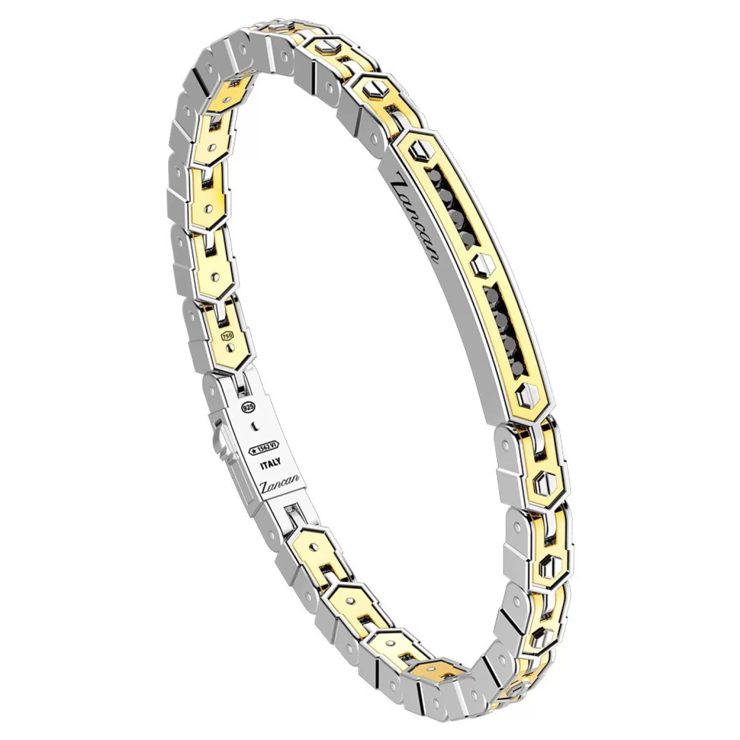 Zancan Gioielli Bracciale Zancan In Oro 18K Ed Argento Con Targa E Pietre Nere.> Bracciali