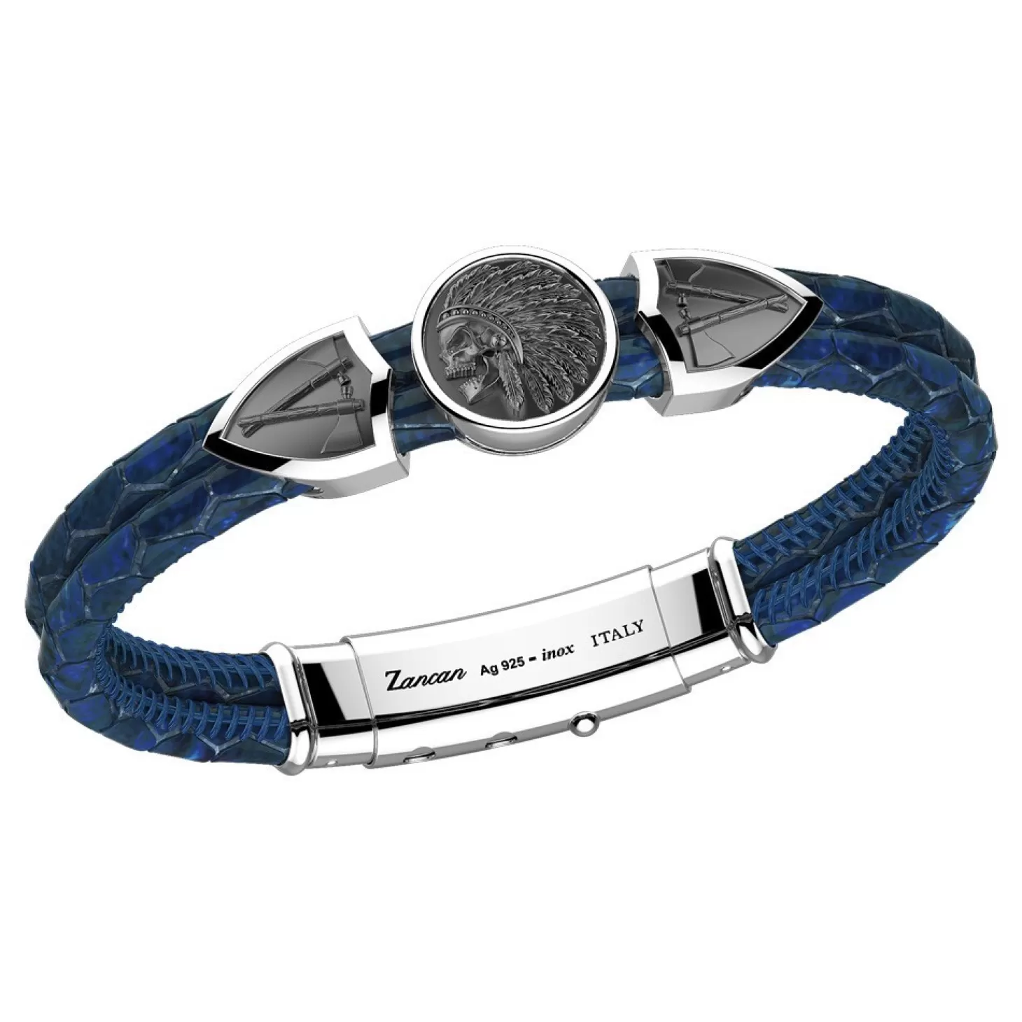 Zancan Gioielli Bracciale Zancan In Pelle Con Targa E Teschio Nativo Americano.> Bracciali