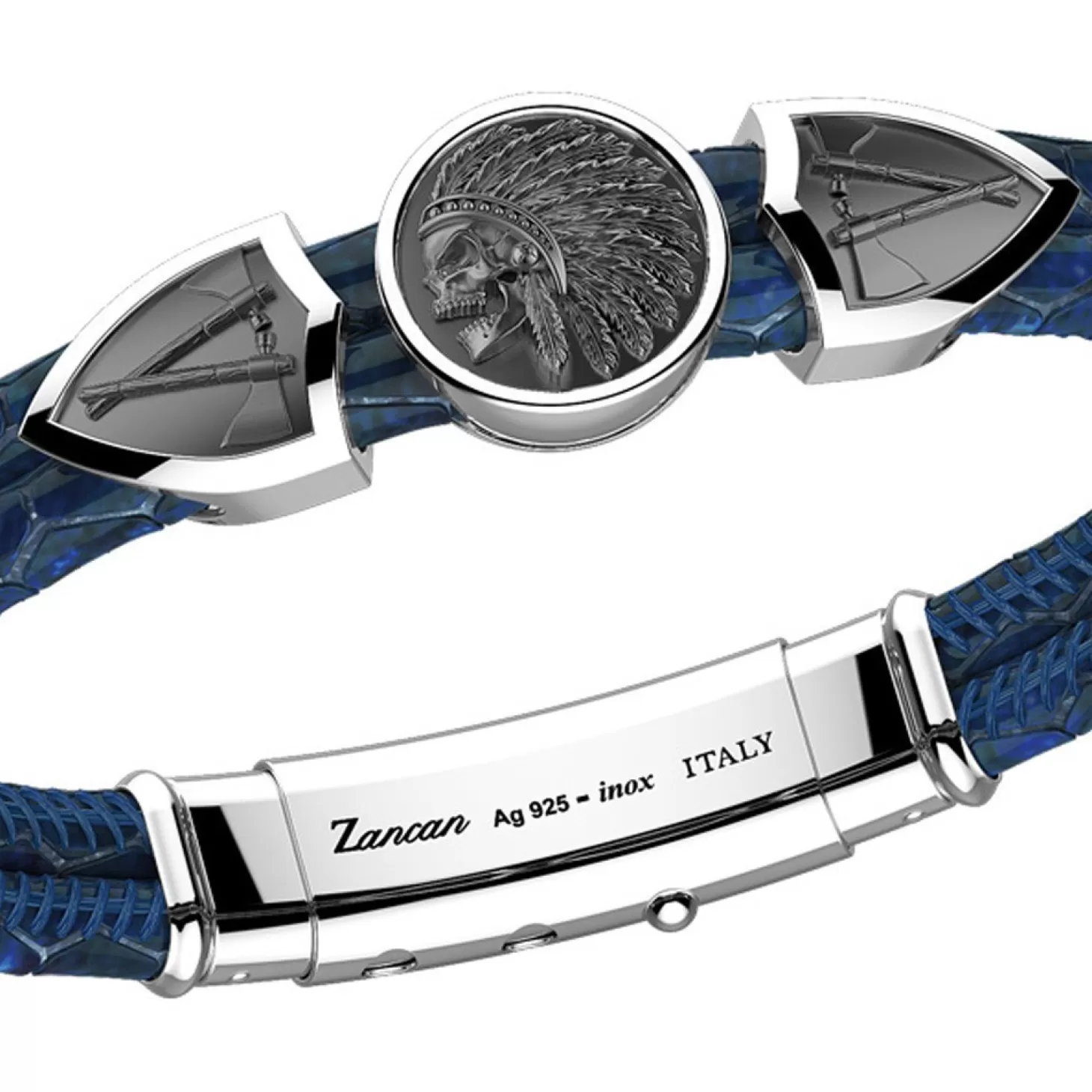 Zancan Gioielli Bracciale Zancan In Pelle Con Targa E Teschio Nativo Americano.> Bracciali