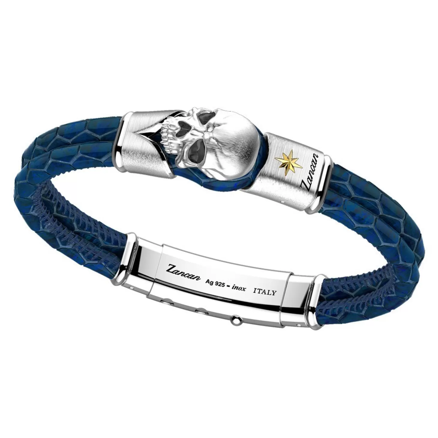 Zancan Gioielli Bracciale Zancan In Pelle Con Teschio In Argento.> Bracciali