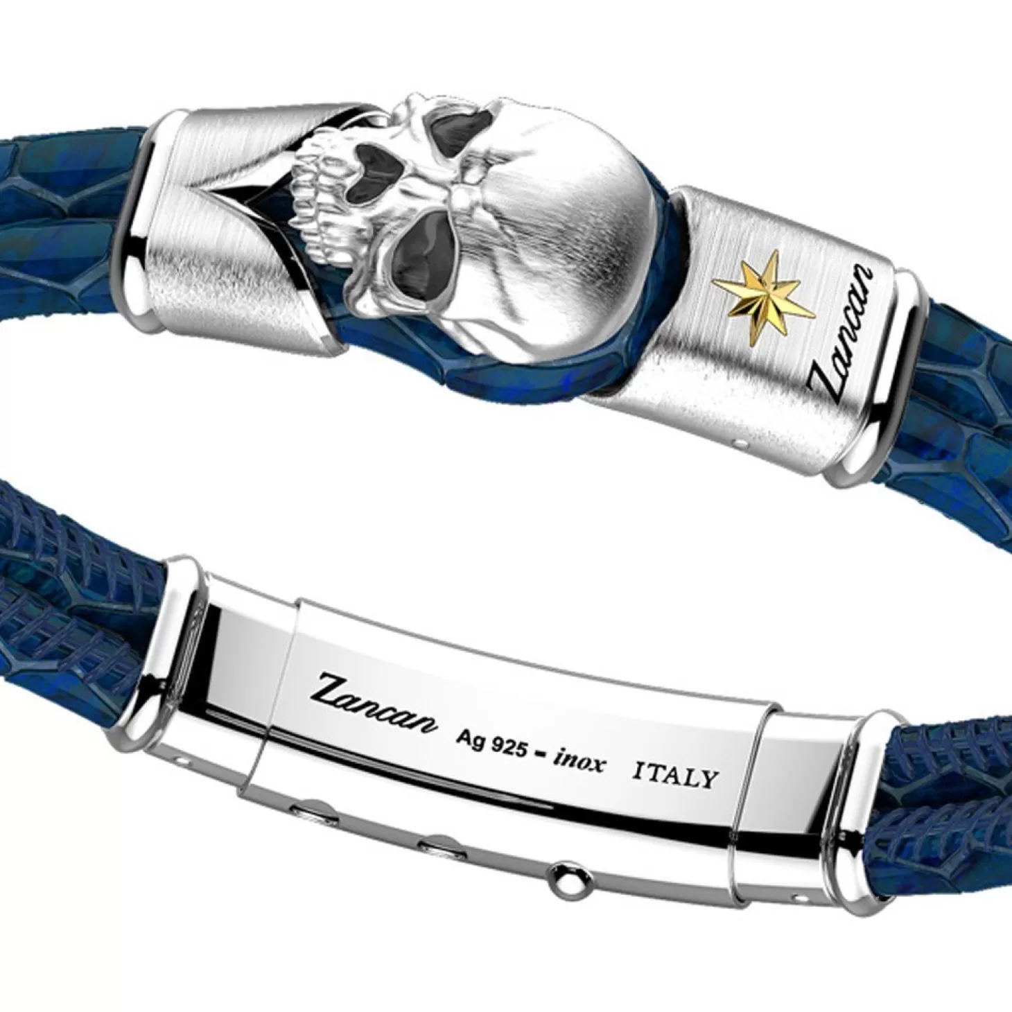 Zancan Gioielli Bracciale Zancan In Pelle Con Teschio In Argento.> Bracciali