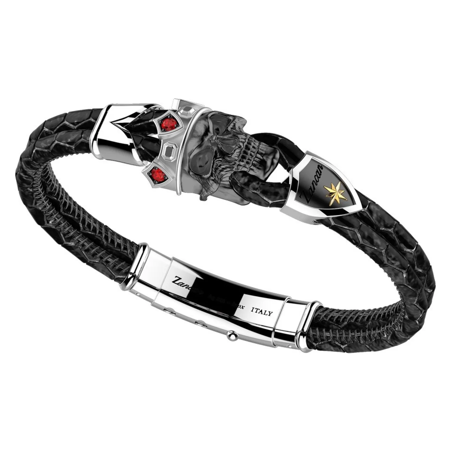 Zancan Gioielli Bracciale Zancan In Pelle Di Con Teschio Incoronato.> Bracciali