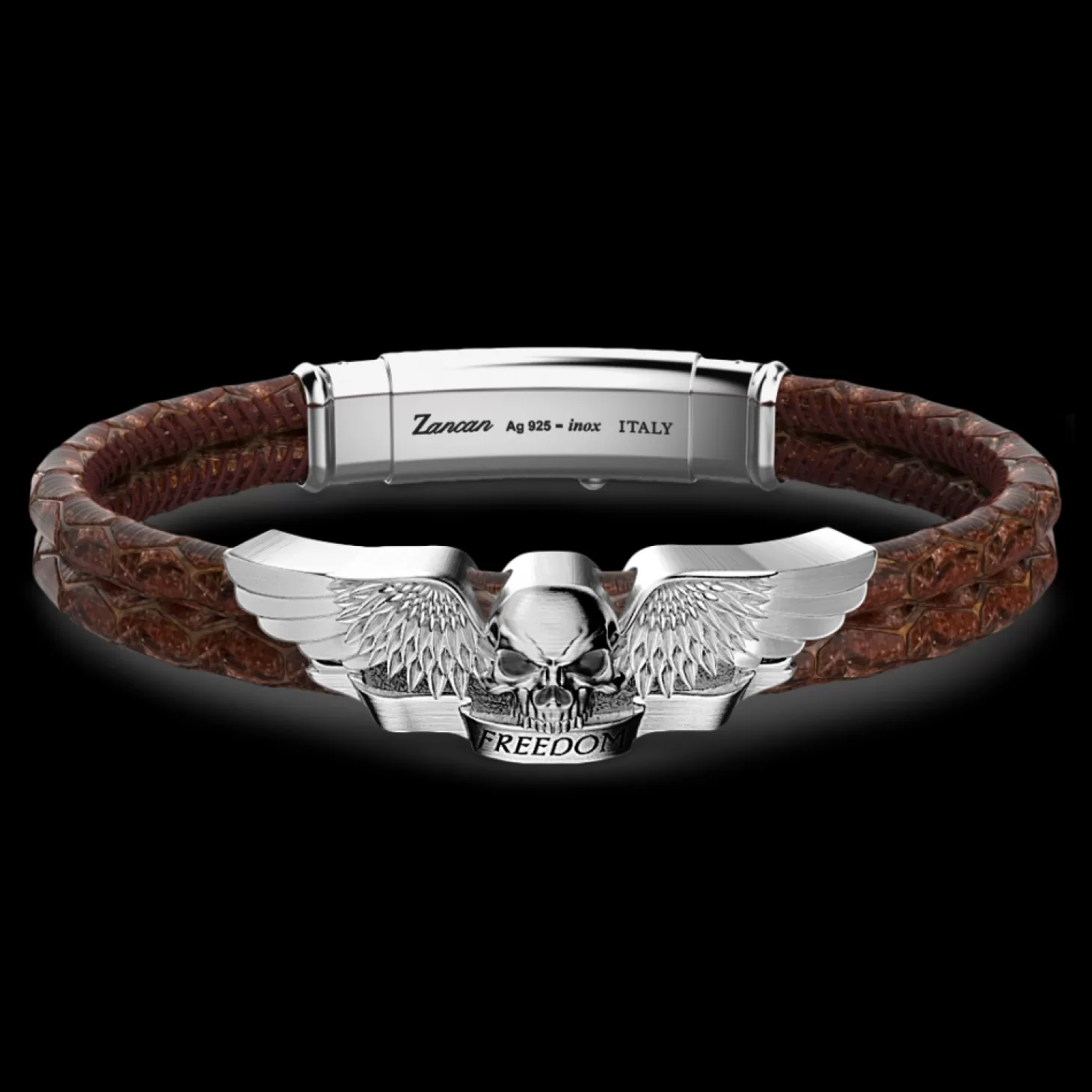 Zancan Gioielli Bracciale Zancan In Pelle E Teschio Alato In Argento.> Bracciali