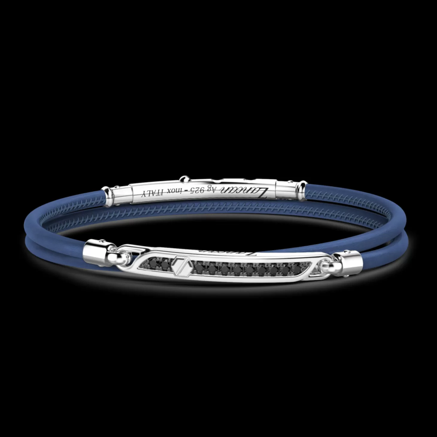 Zancan Gioielli Bracciale Zancan In Pelle Naturale Con Targa In Argento E Pietre Nere.> Bracciali