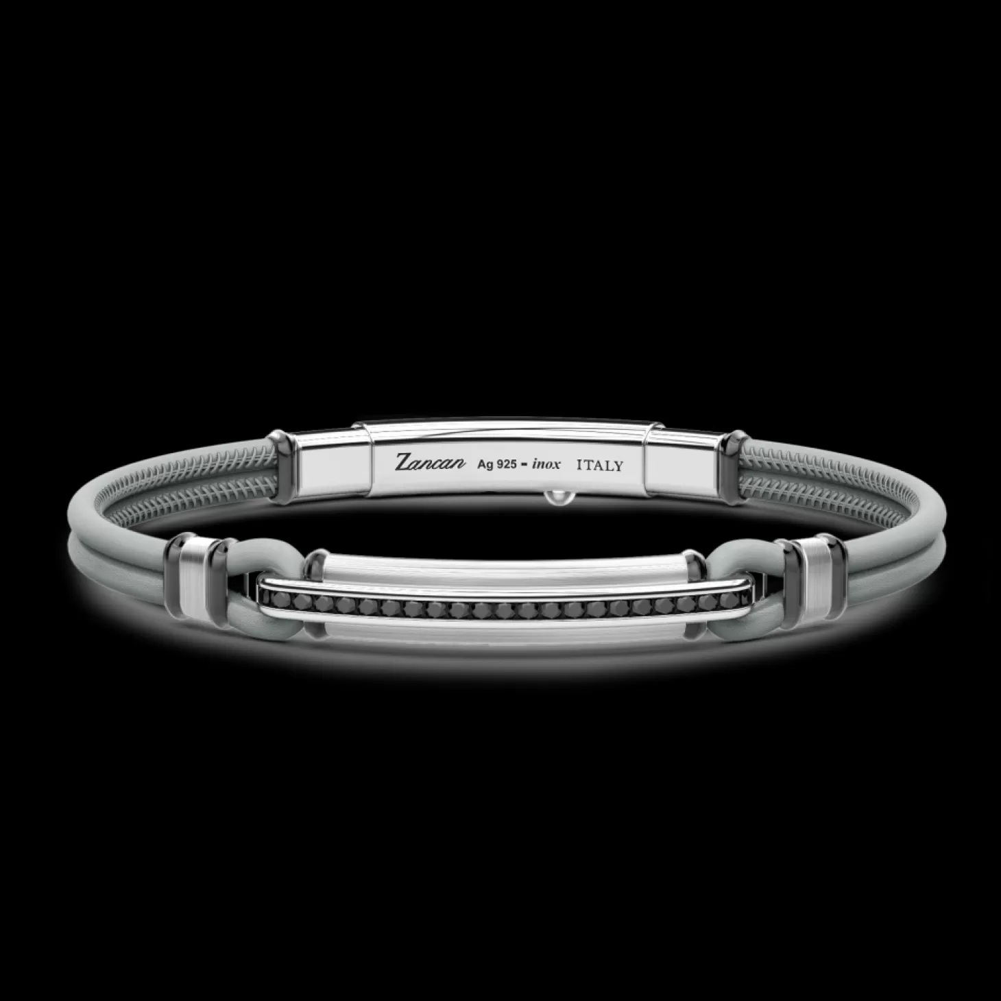 Zancan Gioielli Bracciale Zancan In Pelle Naturale Con Targa In Argento E Pietre Nere.> Bracciali