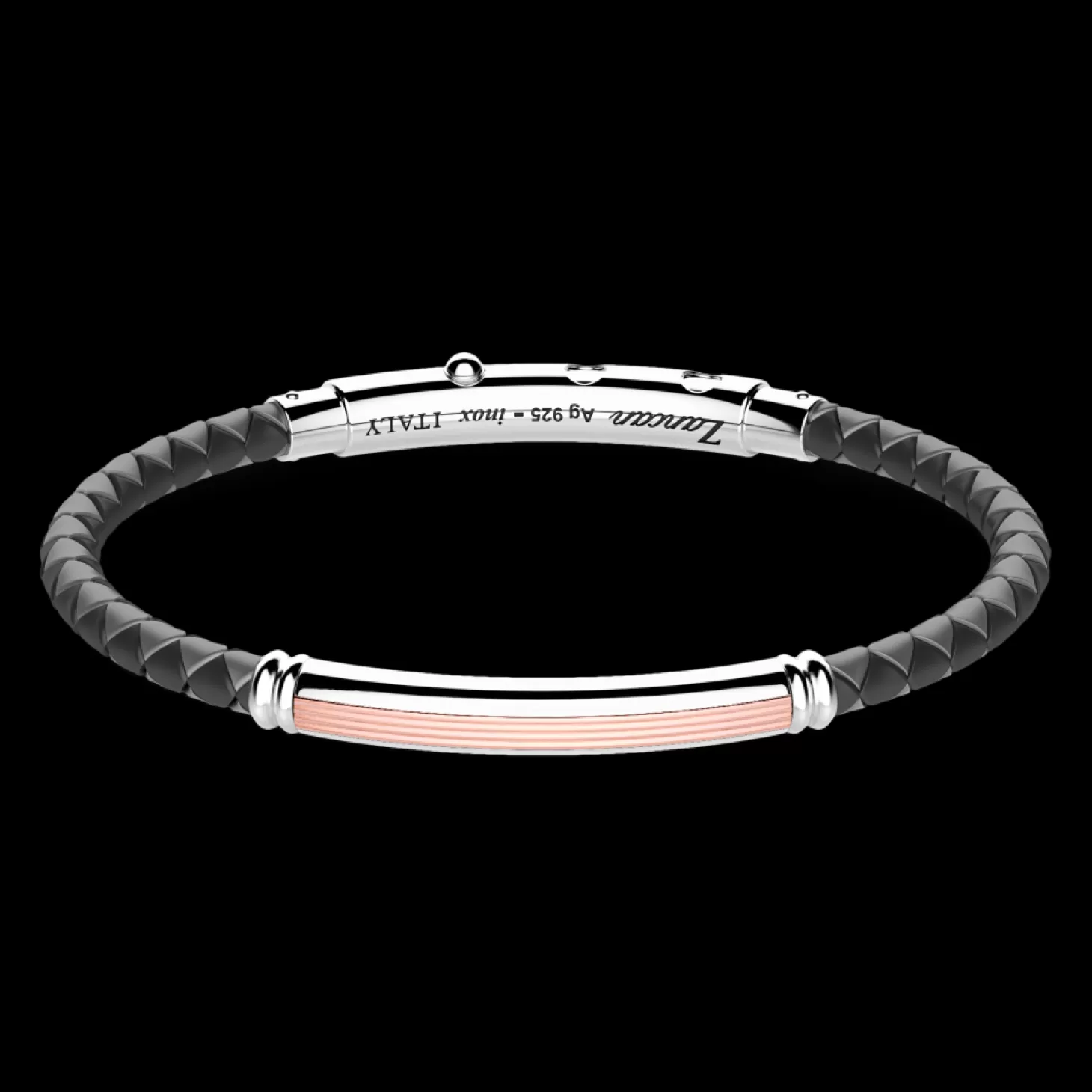 Zancan Gioielli Bracciale Zancan In Silicone Con Targa In Argento E Dettagli In Oro Rosa.> Bracciali
