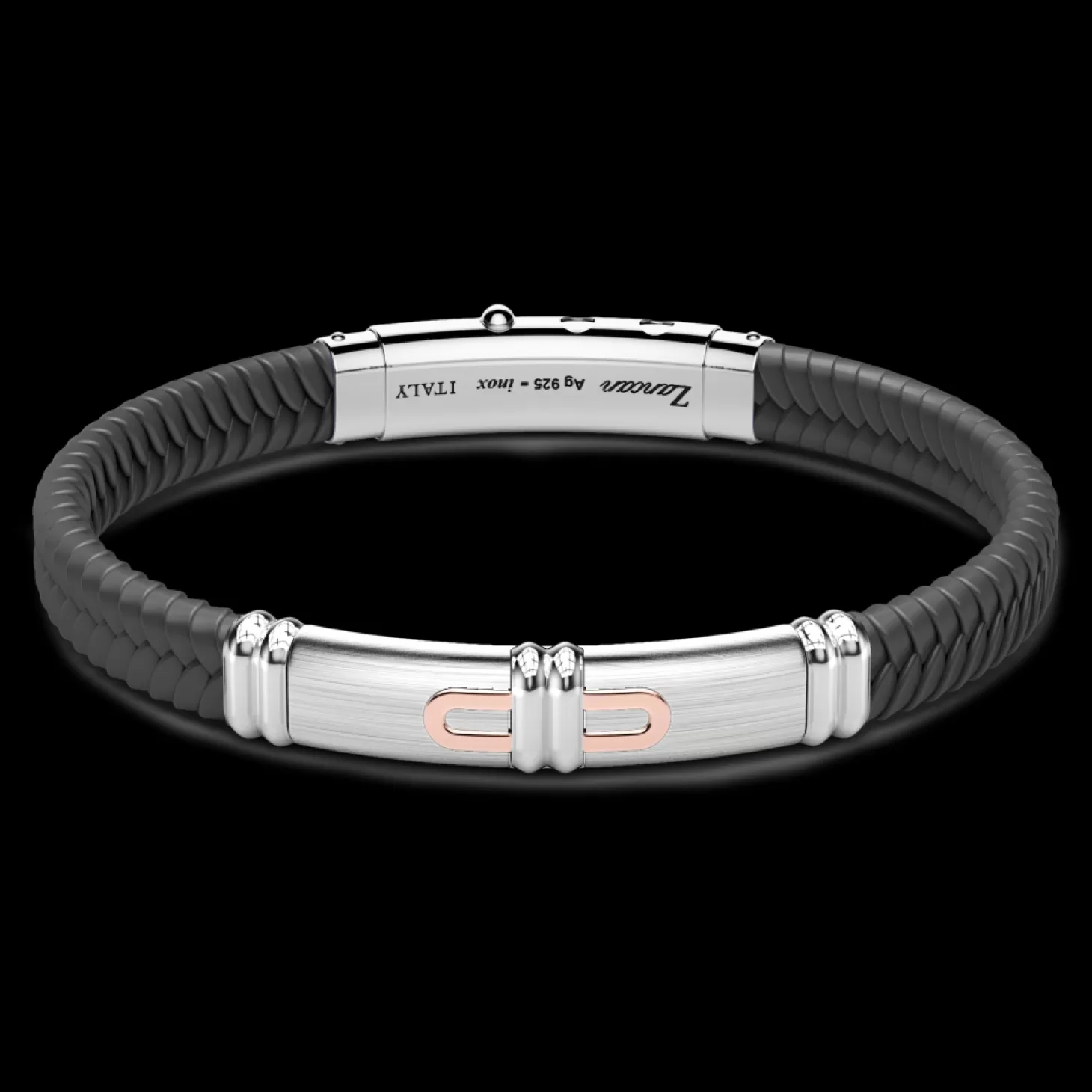 Zancan Gioielli Bracciale Zancan In Silicone Con Targa In Argento E Dettagli In Oro Rosa.> Bracciali