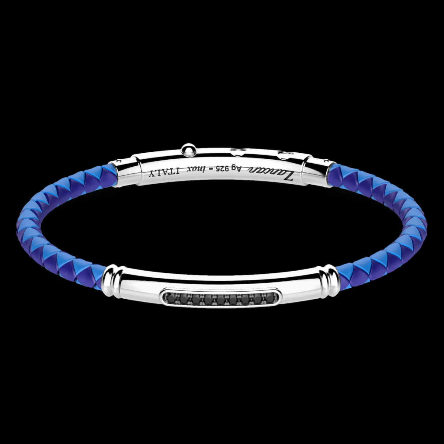 Zancan Gioielli Bracciale Zancan In Silicone Con Targa In Argento E Pietre Nere.> Bracciali