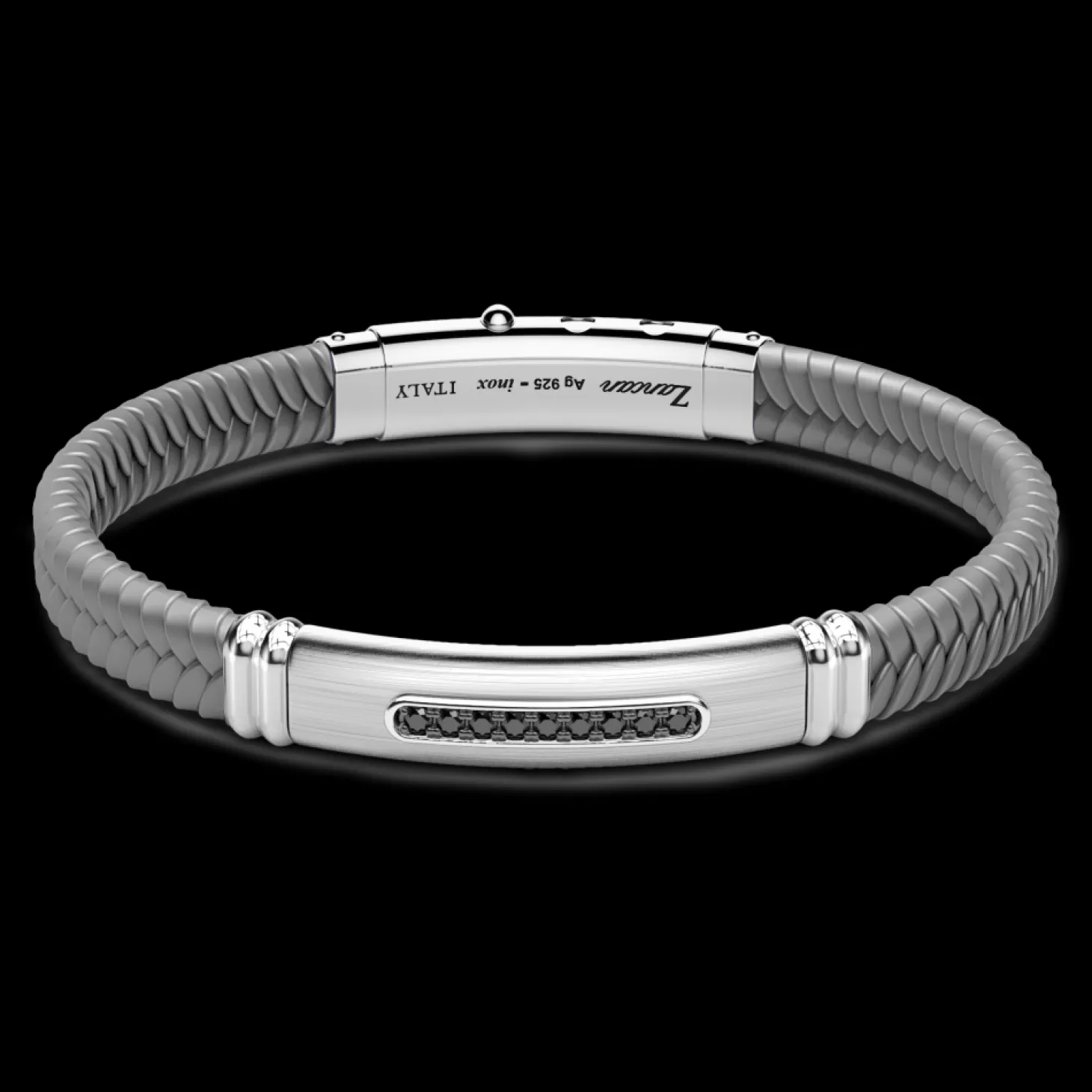 Zancan Gioielli Bracciale Zancan In Silicone Con Targa In Argento E Pietre Nere.> Bracciali