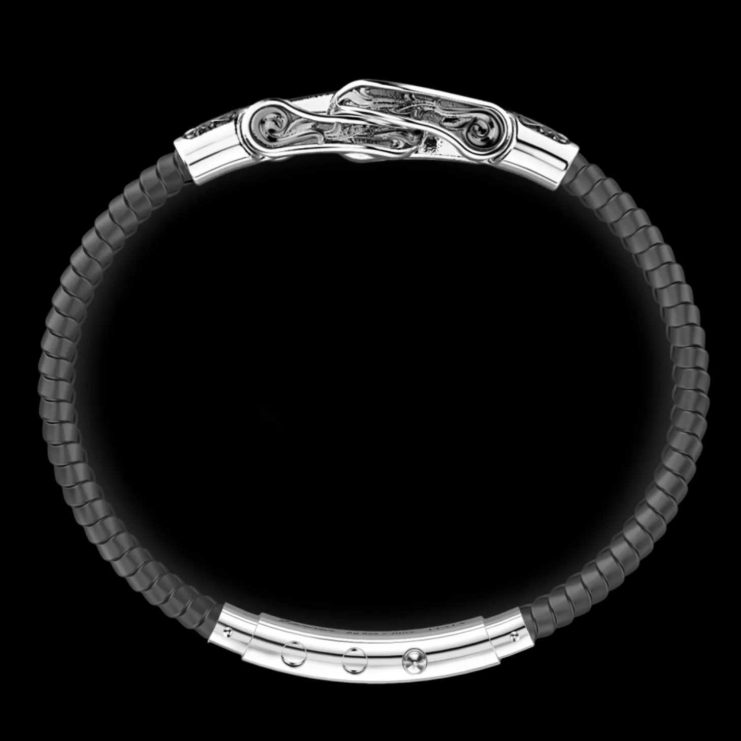 Zancan Gioielli Bracciale Zancan In Silicone Con Targa In Argento E Pietre Nere.> Bracciali