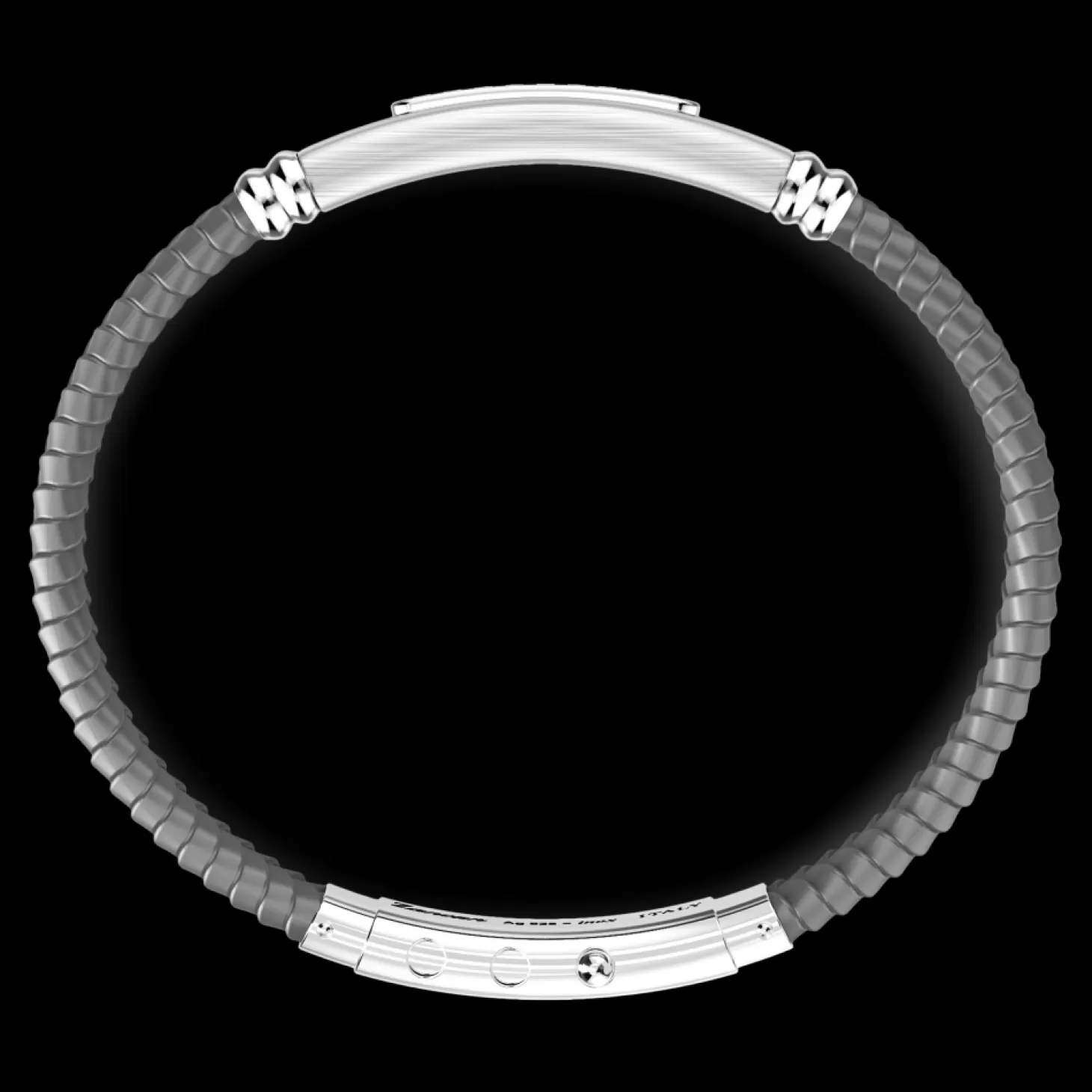 Zancan Gioielli Bracciale Zancan In Silicone Con Targa In Argento E Pietre Nere.> Bracciali