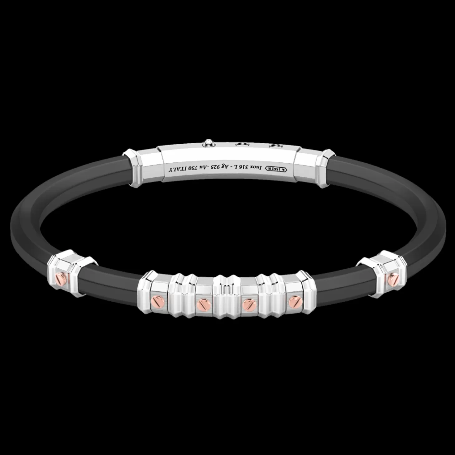 Zancan Gioielli Bracciale Zancan In Silicone Nero Con Targa In Argento E Dettagli In Oro Rosa.> Bracciali