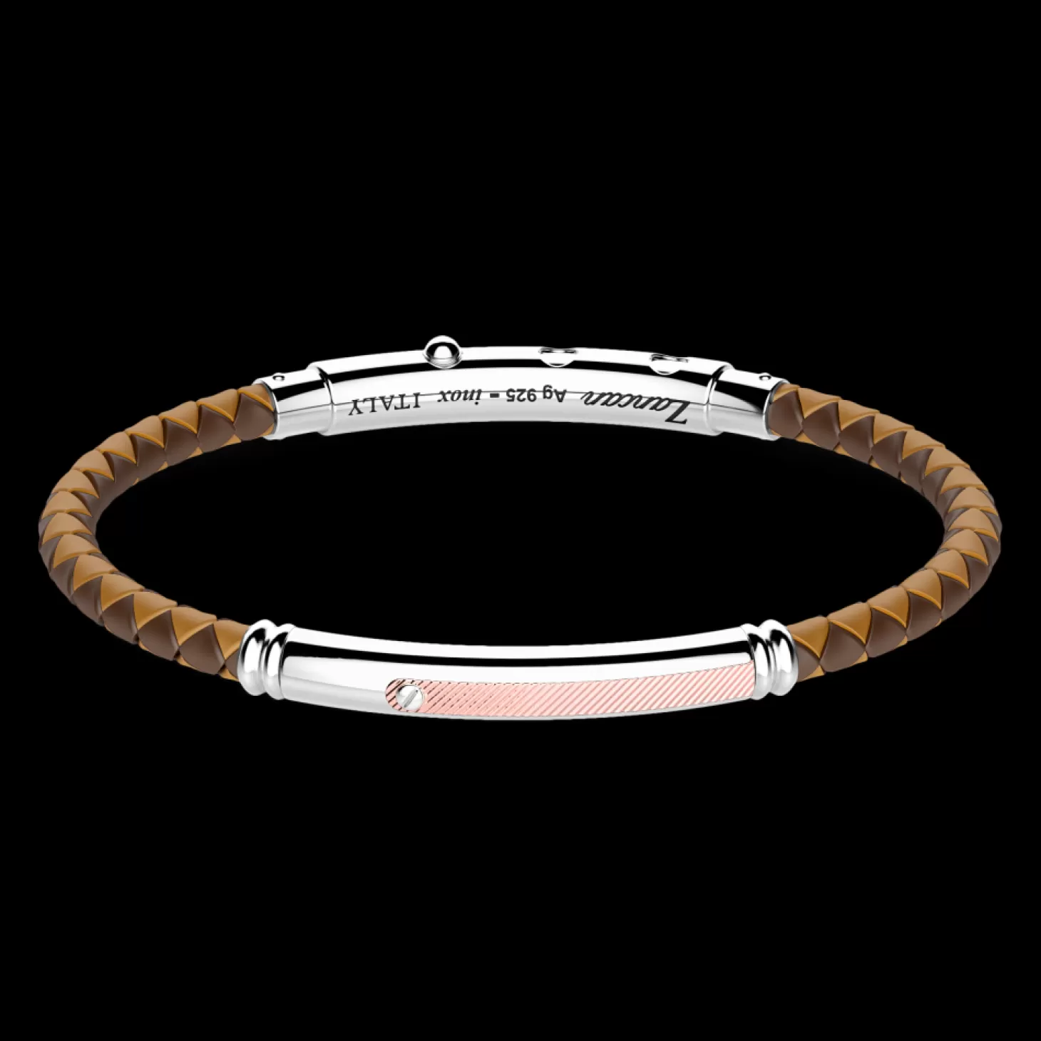 Zancan Gioielli Bracciale Zancan In Silicone Nero Con Targa In Argento E Dettagli In Oro Rosa.> Bracciali