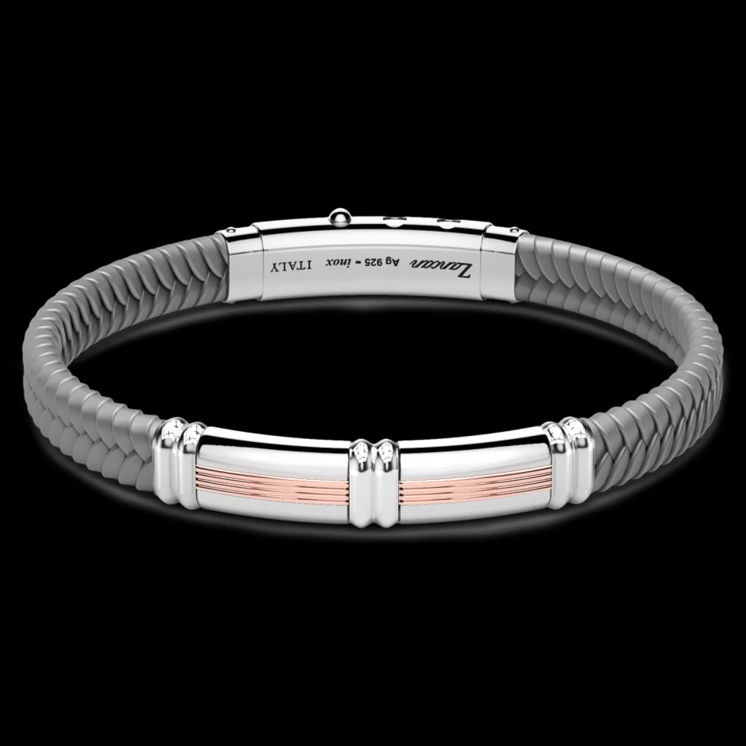 Zancan Gioielli Bracciale Zancan In Silicone Nero Con Targa In Argento E Dettagli In Oro Rosa.> Bracciali