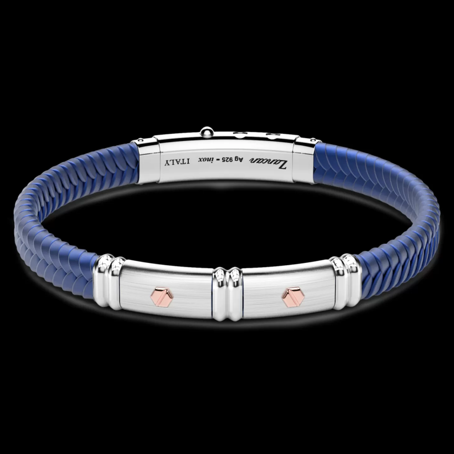 Zancan Gioielli Bracciale Zancan In Silicone Nero Con Targa In Argento E Dettagli In Oro Rosa.> Bracciali