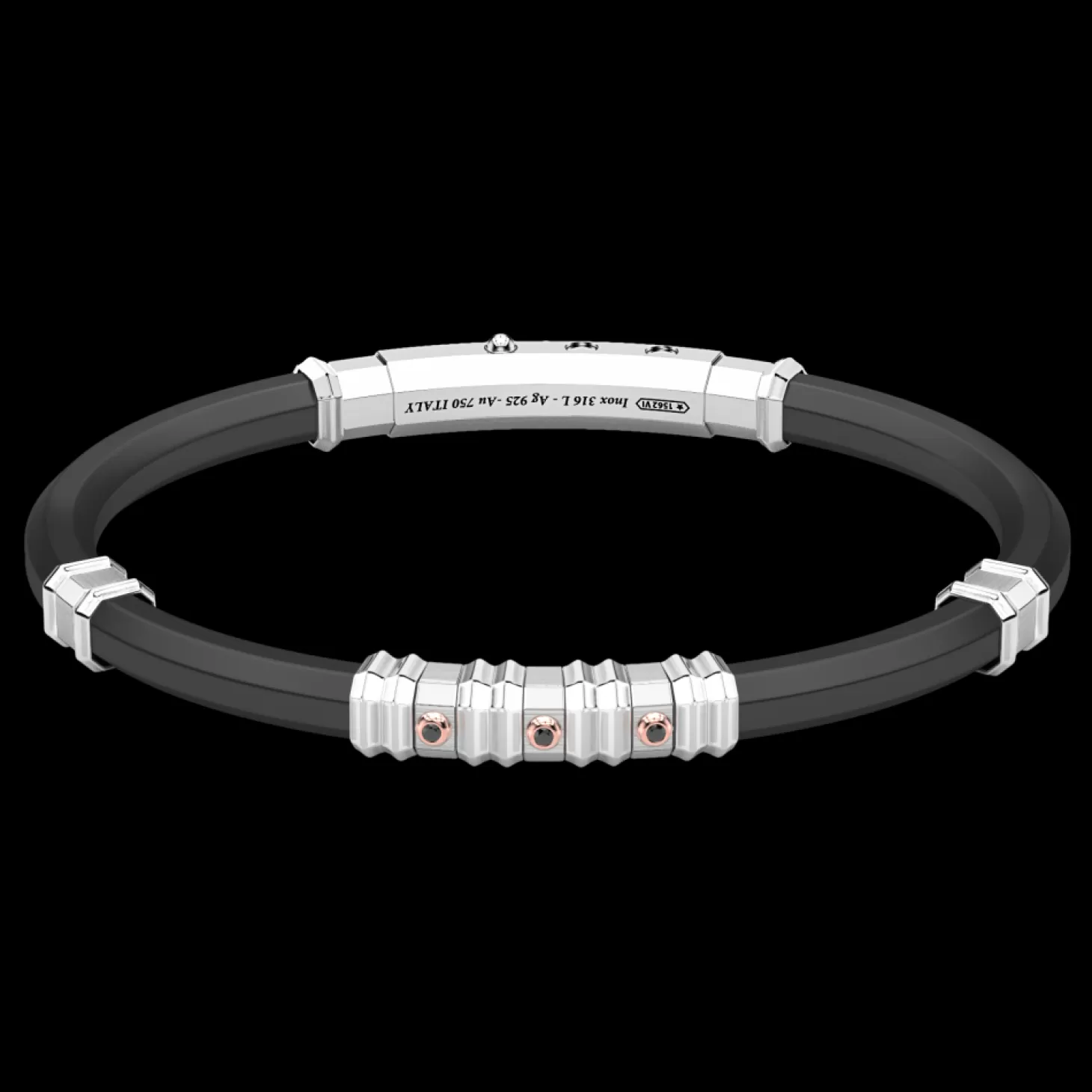 Zancan Gioielli Bracciale Zancan In Silicone Nero Con Targa In Argento E Dettagli In Oro Rosa.> Bracciali