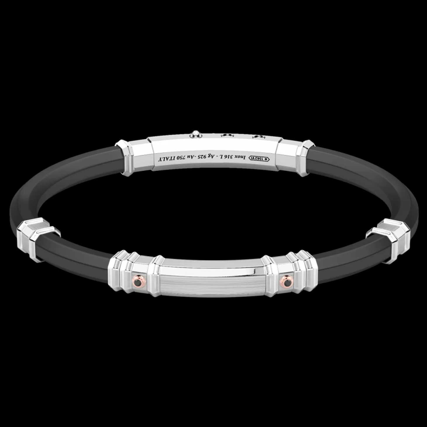Zancan Gioielli Bracciale Zancan In Silicone Nero Con Targa In Argento E Dettagli In Oro Rosa.> Bracciali