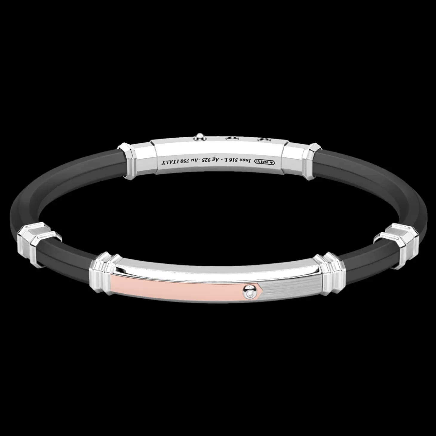 Zancan Gioielli Bracciale Zancan In Silicone Nero Con Targa In Argento E Dettagli In Oro Rosa.> Bracciali
