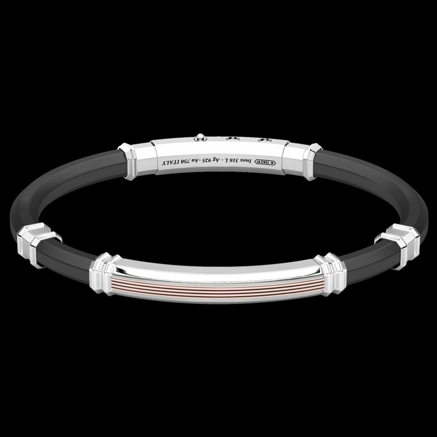 Zancan Gioielli Bracciale Zancan In Silicone Nero Con Targa In Argento E Dettagli In Oro Rosa.> Bracciali