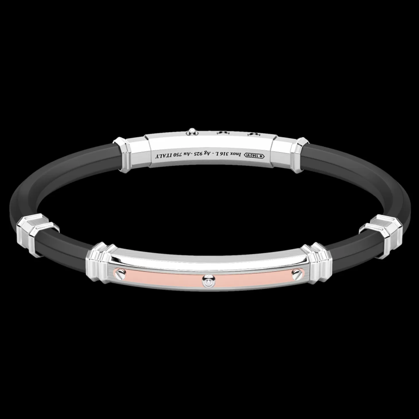 Zancan Gioielli Bracciale Zancan In Silicone Nero Con Targa In Argento E Dettagli In Oro Rosa.> Bracciali