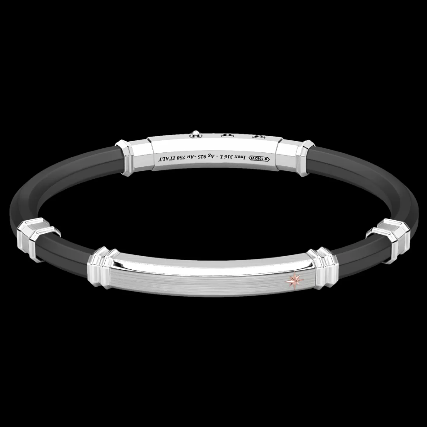 Zancan Gioielli Bracciale Zancan In Silicone Nero Con Targa In Argento E Dettagli In Oro Rosa.> Bracciali