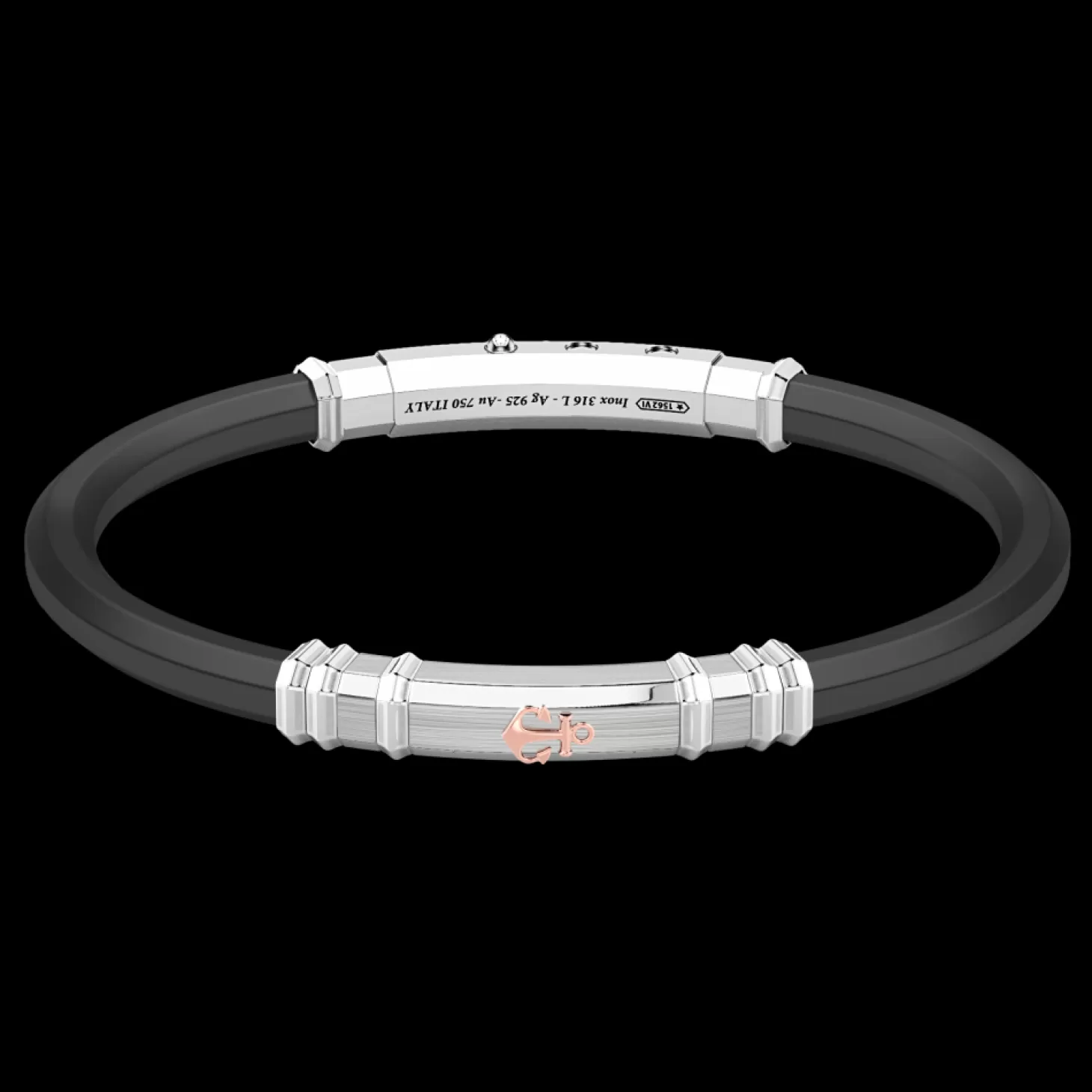 Zancan Gioielli Bracciale Zancan In Silicone Nero Con Targa In Argento E Dettagli In Oro Rosa.> Bracciali