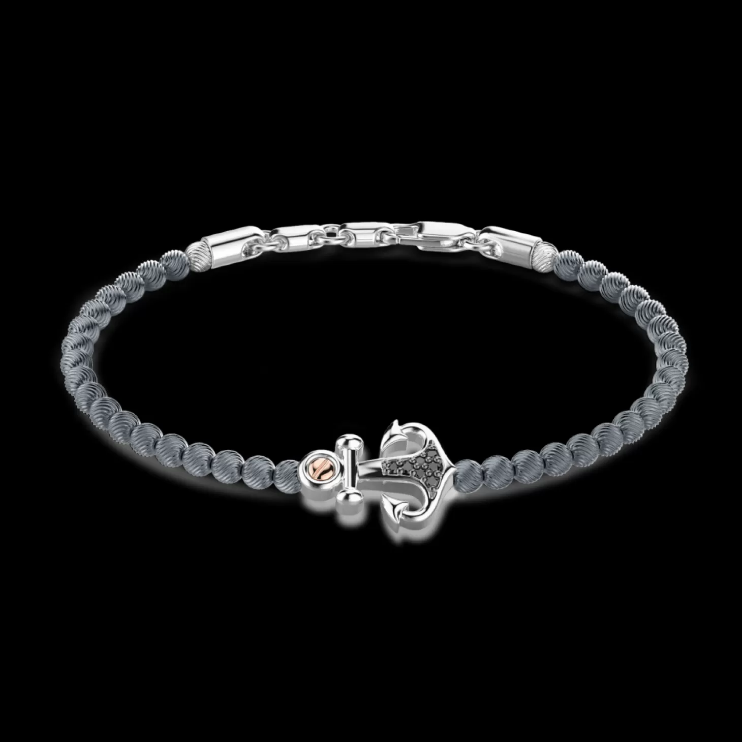 Zancan Gioielli Bracciale Zancan Morbido Con Sfere In Argento, Ancora E Pietre Nere.> Bracciali