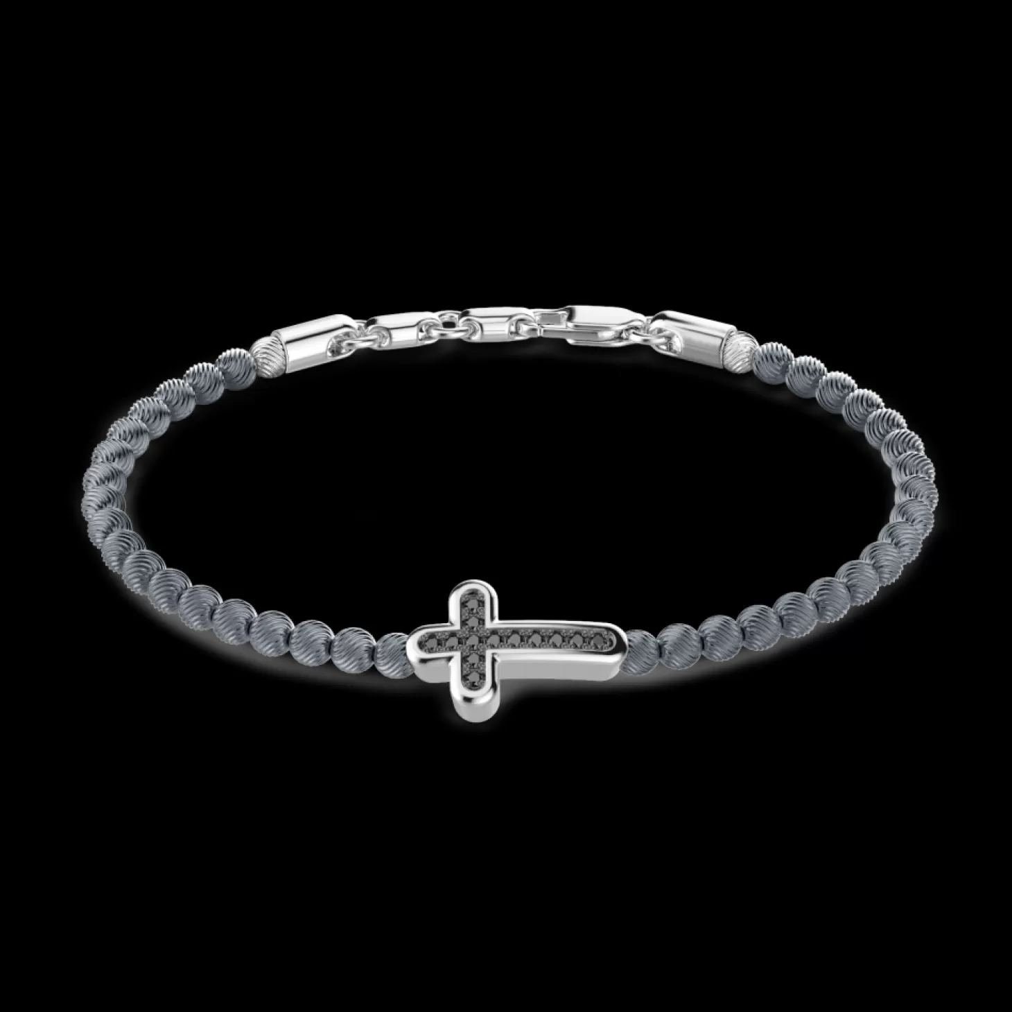 Zancan Gioielli Bracciale Zancan Morbido Con Sfere In Argento E Croce Con Pietre.> Bracciali
