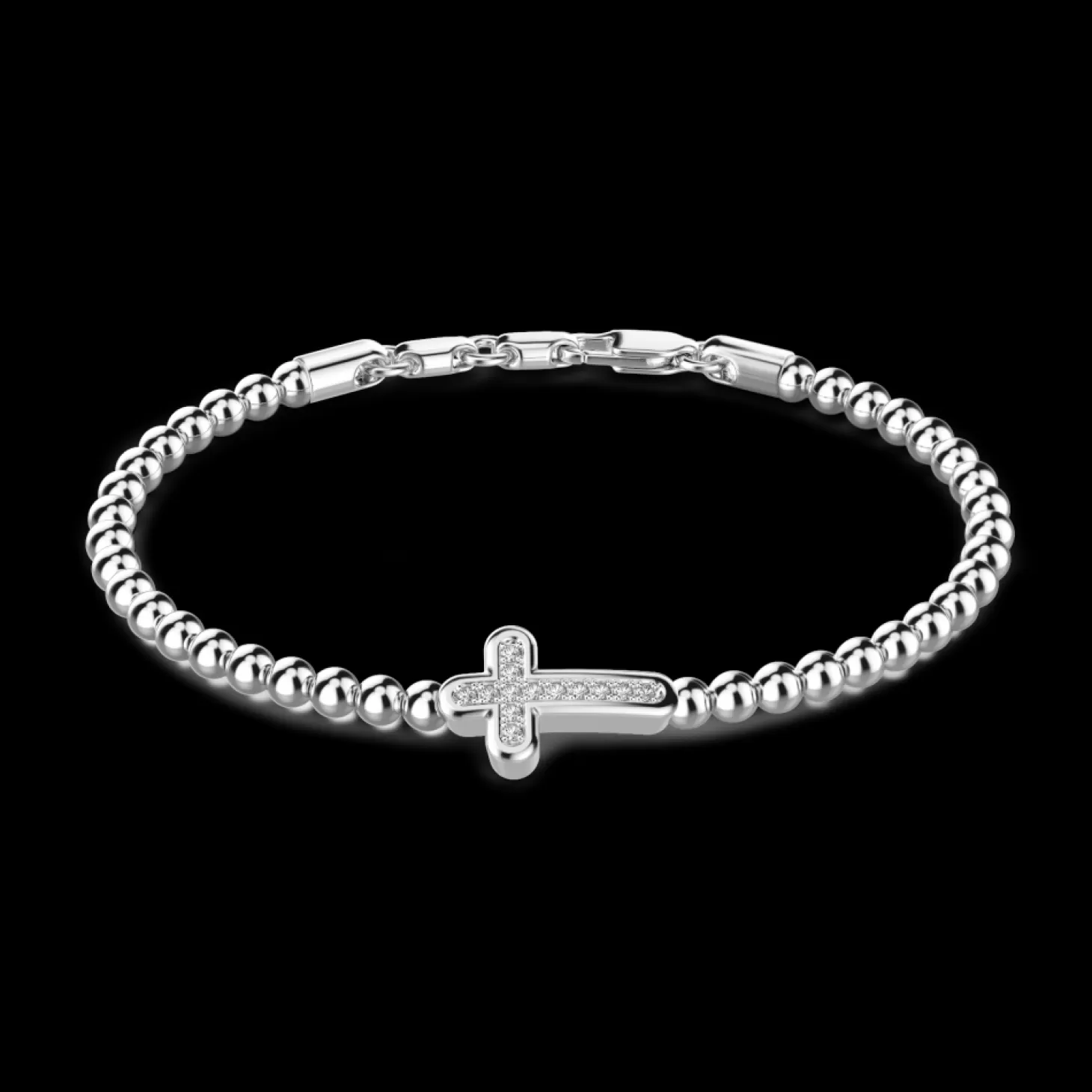Zancan Gioielli Bracciale Zancan Morbido Con Sfere In Argento E Croce Con Pietre Nere.> Bracciali