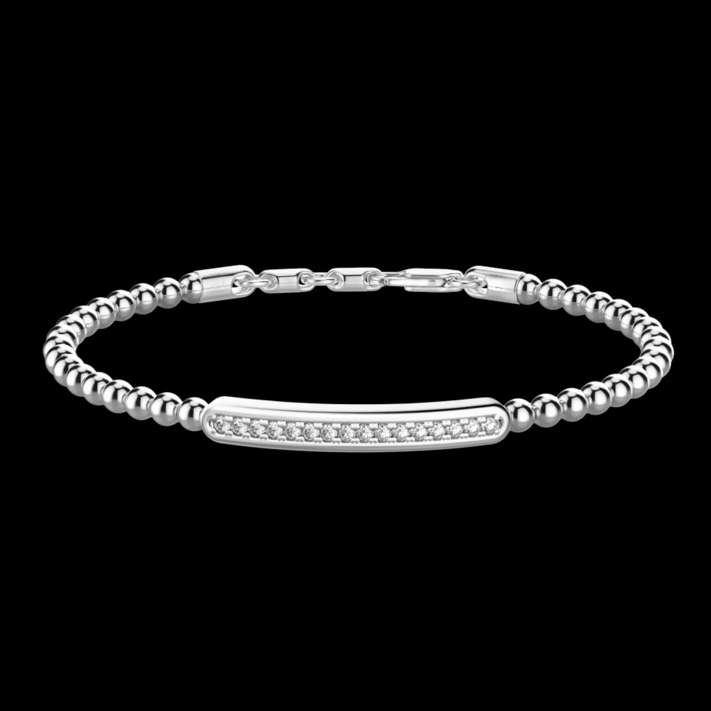 Zancan Gioielli Bracciale Zancan Morbido Con Sfere In Argento E Targa Con Pietre.> Bracciali