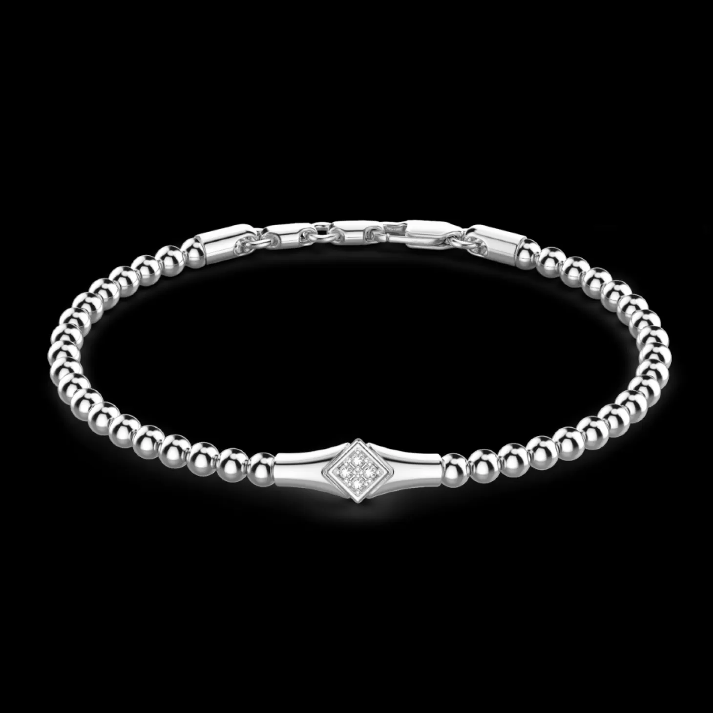 Zancan Gioielli Bracciale Zancan Morbido Con Sfere In Argento E Targa Con Pietre.> Bracciali